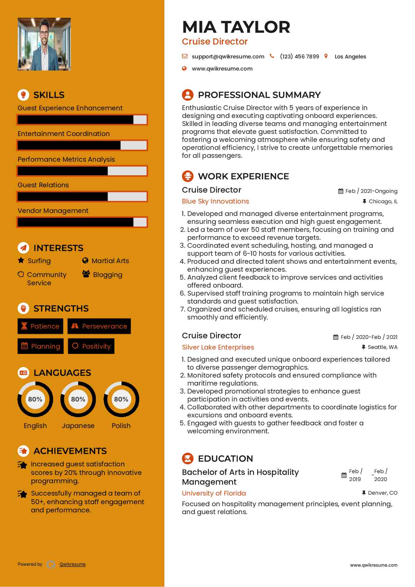 Cruise Director Resume Example