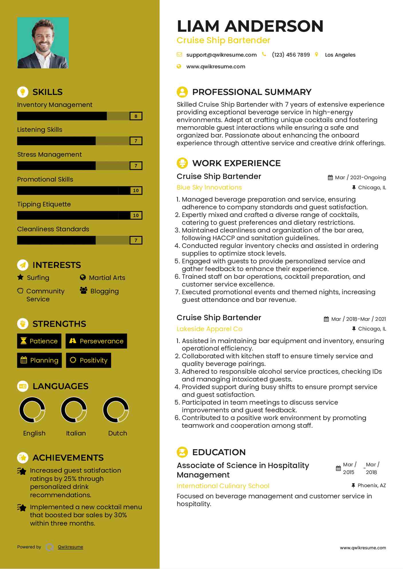 Cruise Ship Bartender Resume Format