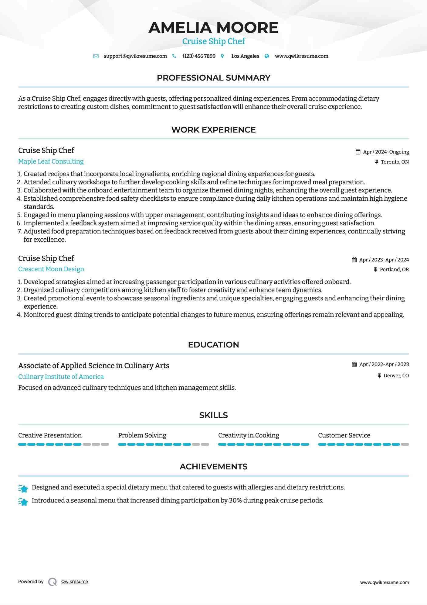 Cruise Ship Chef Resume Format