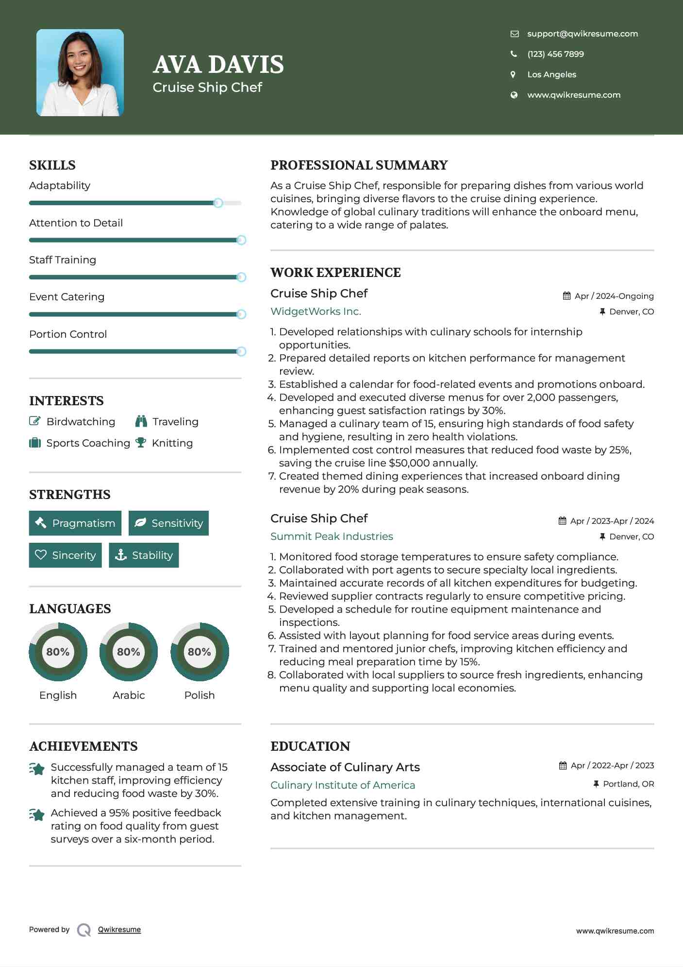 Cruise Ship Chef Resume Example