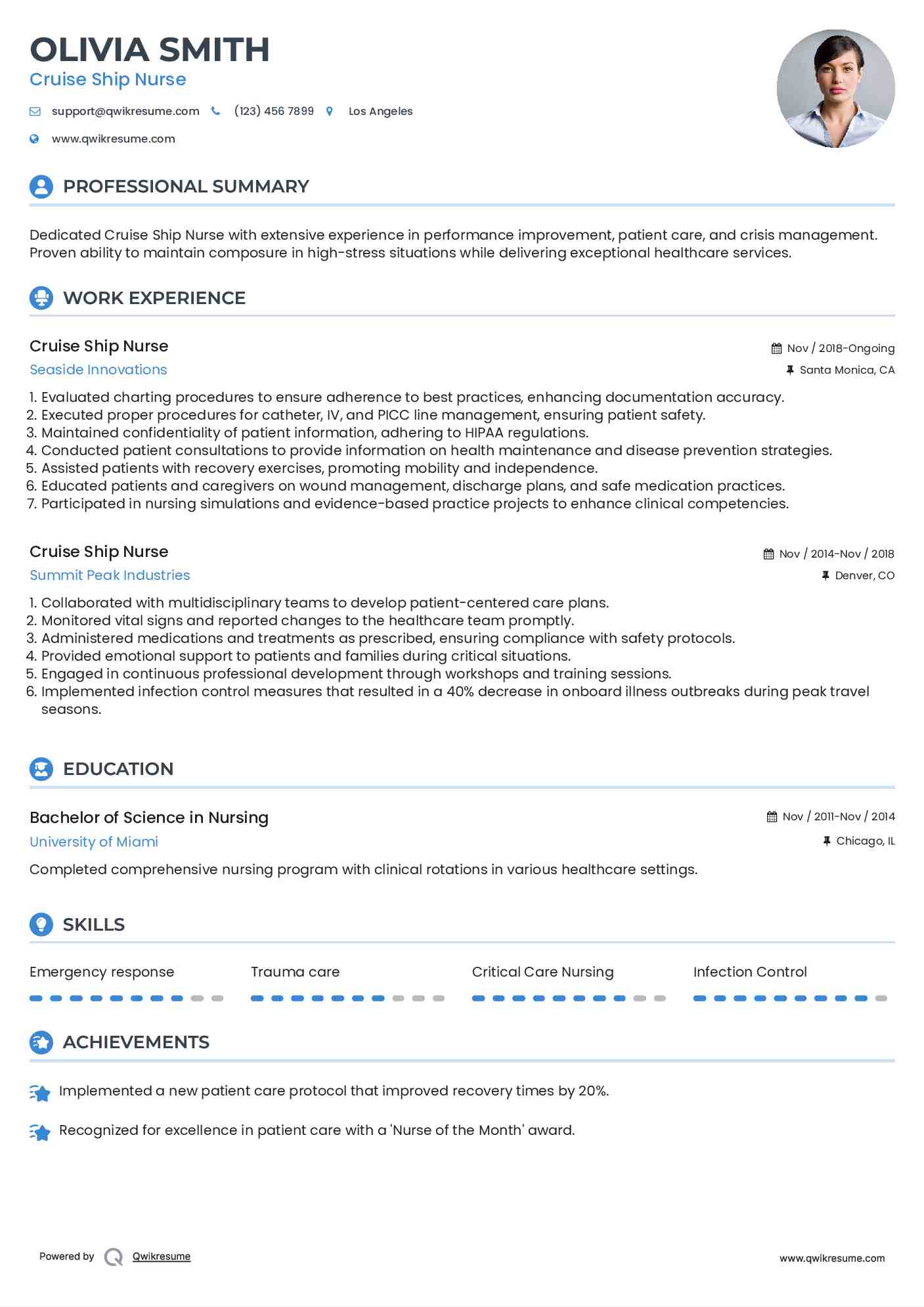 Cruise Ship Nurse Resume Example