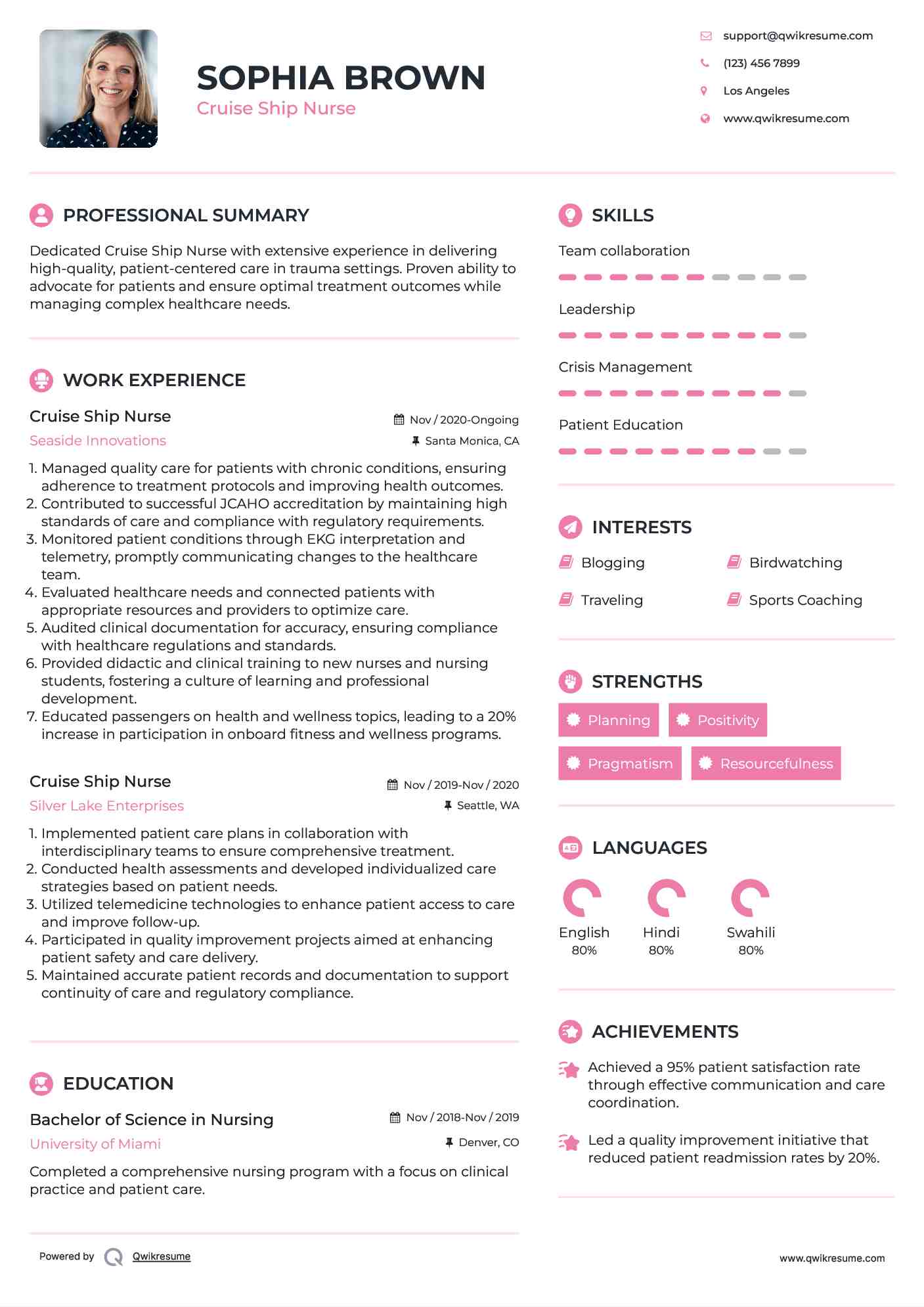 Cruise Ship Nurse Resume Template
