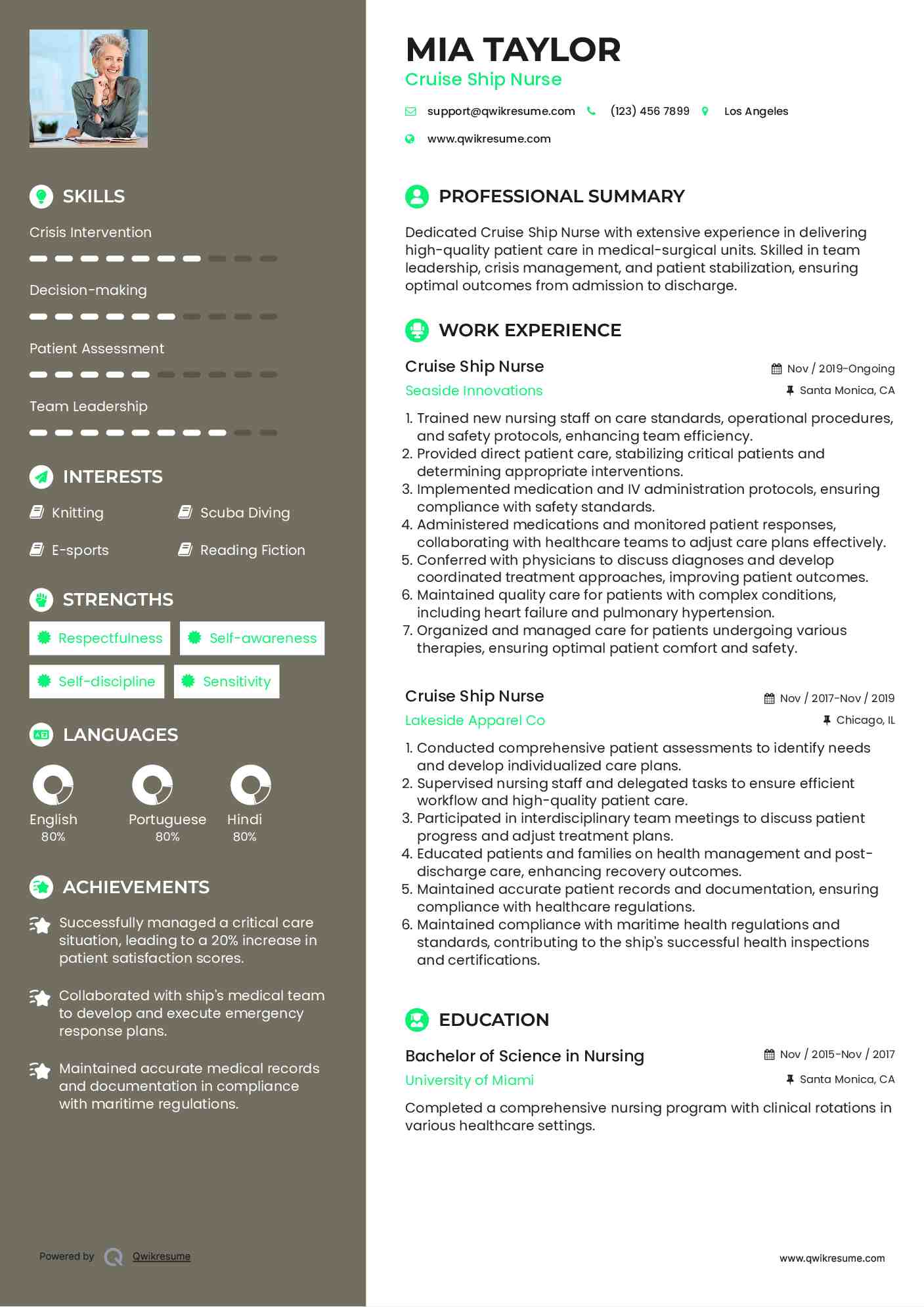 Cruise Ship Nurse Resume Sample