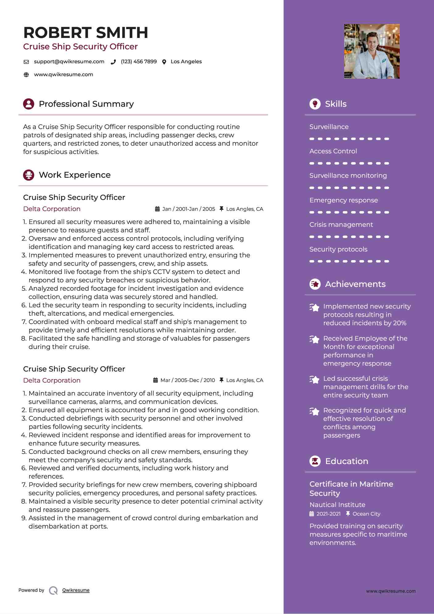 Cruise Ship Security Officer Resume Model