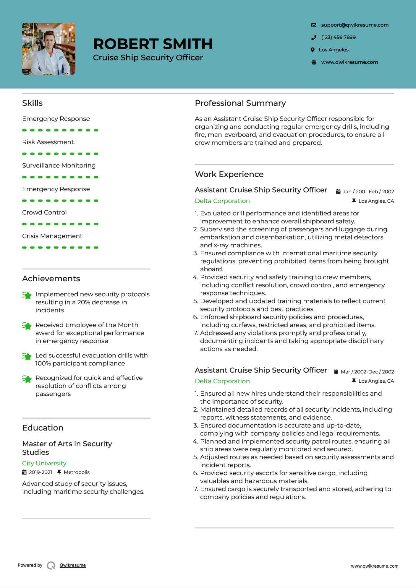 Assistant Cruise Ship Security Officer Resume Format