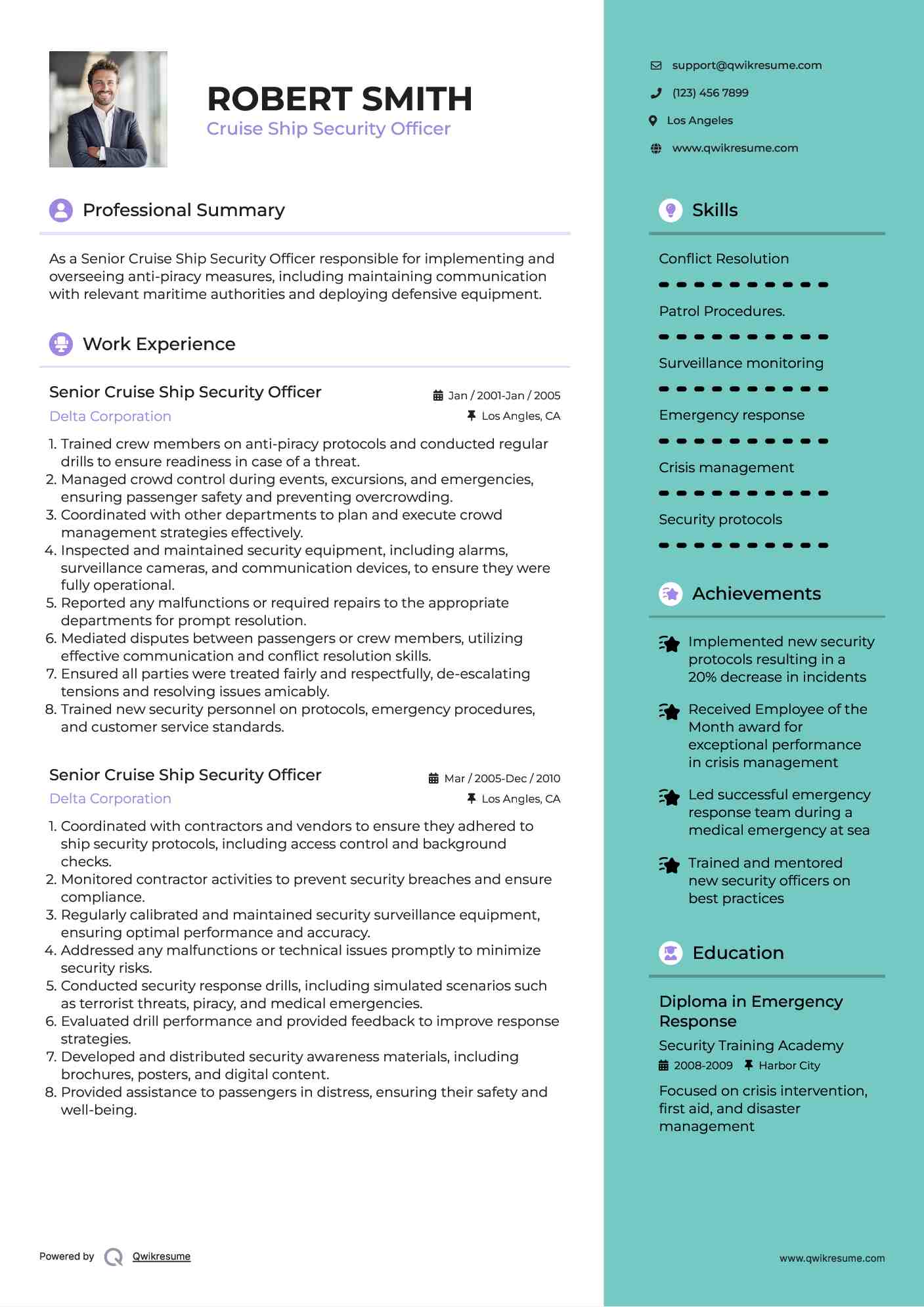 Senior Cruise Ship Security Officer Resume Example