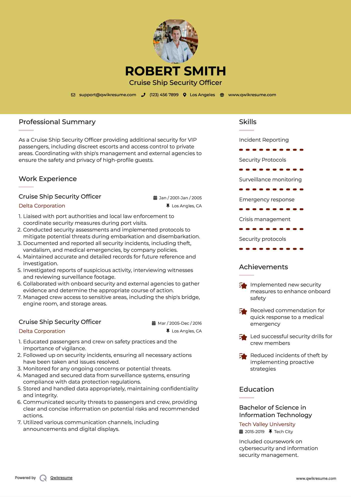 Cruise Ship Security Officer Resume Format