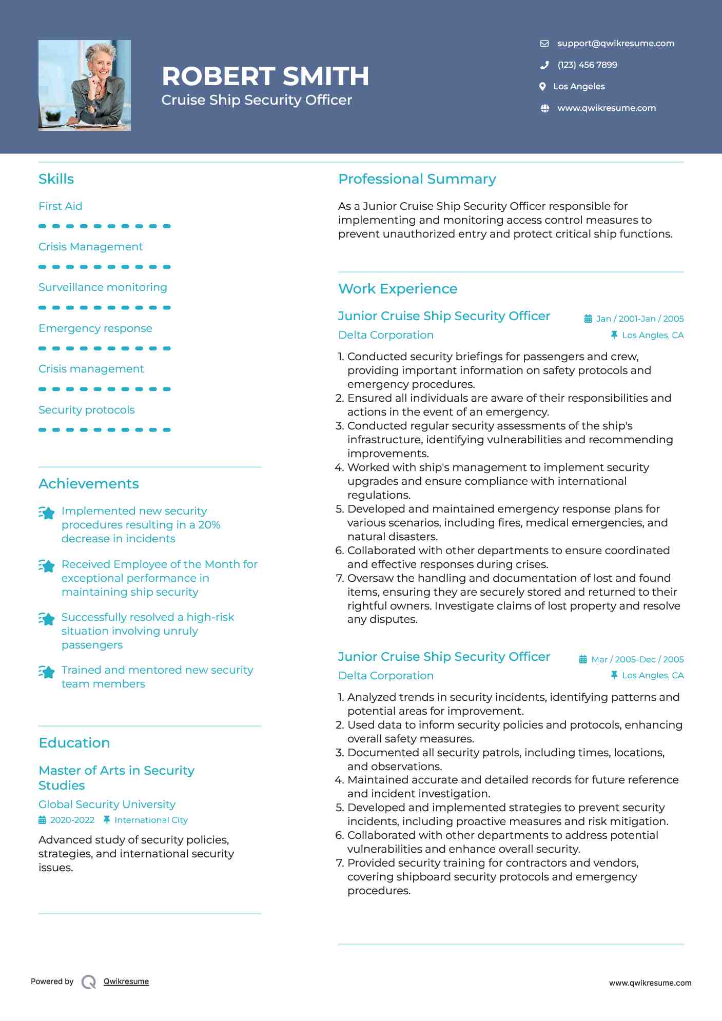 Junior Cruise Ship Security Officer  Resume Model