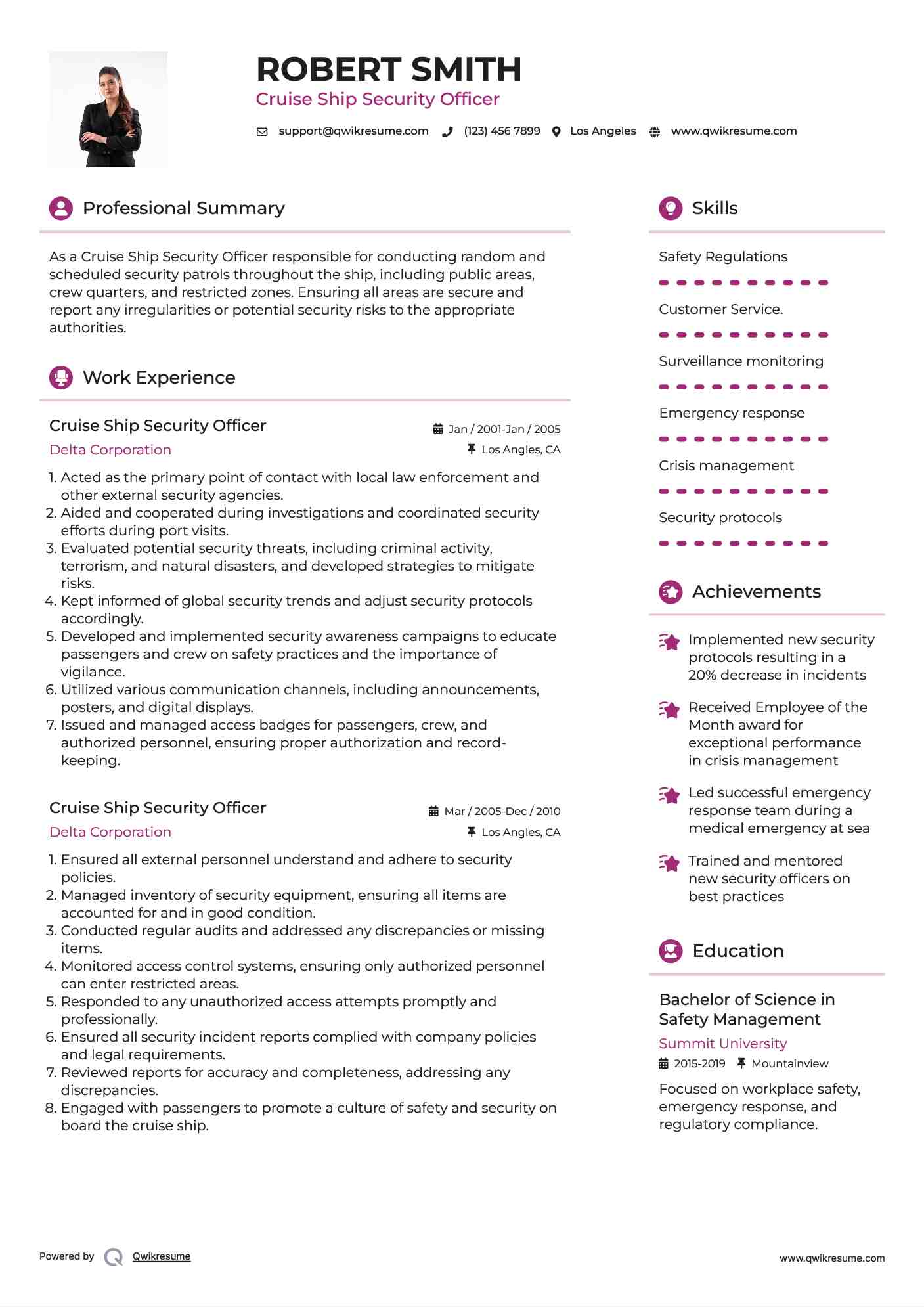 Cruise Ship Security Officer Resume Template