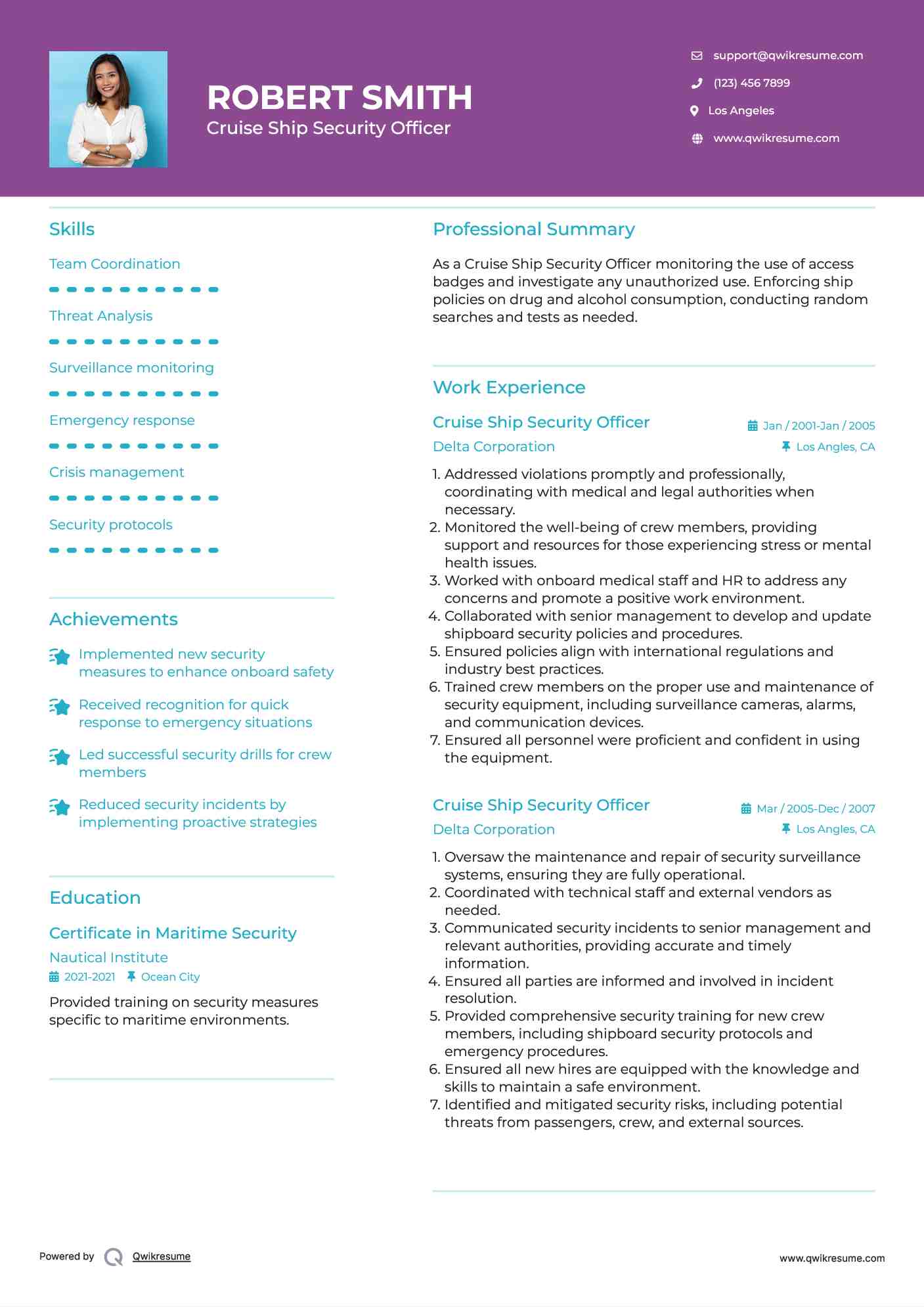 Cruise Ship Security Officer Resume Sample