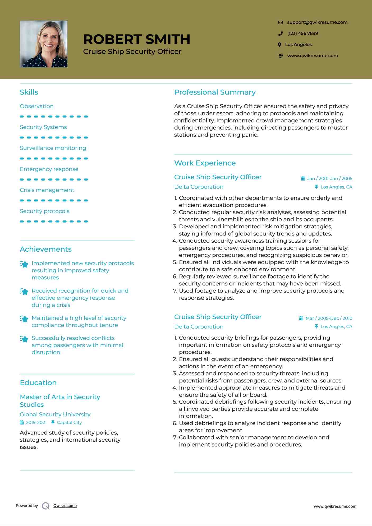 Cruise Ship Security Officer Resume Template