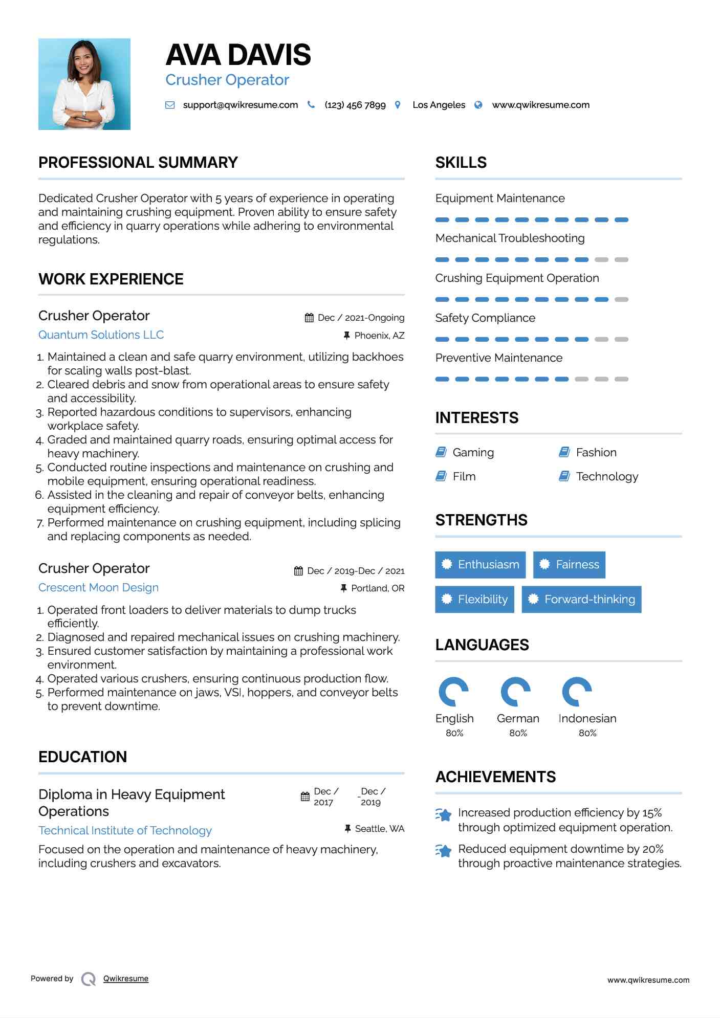 Crusher Operator Resume Format