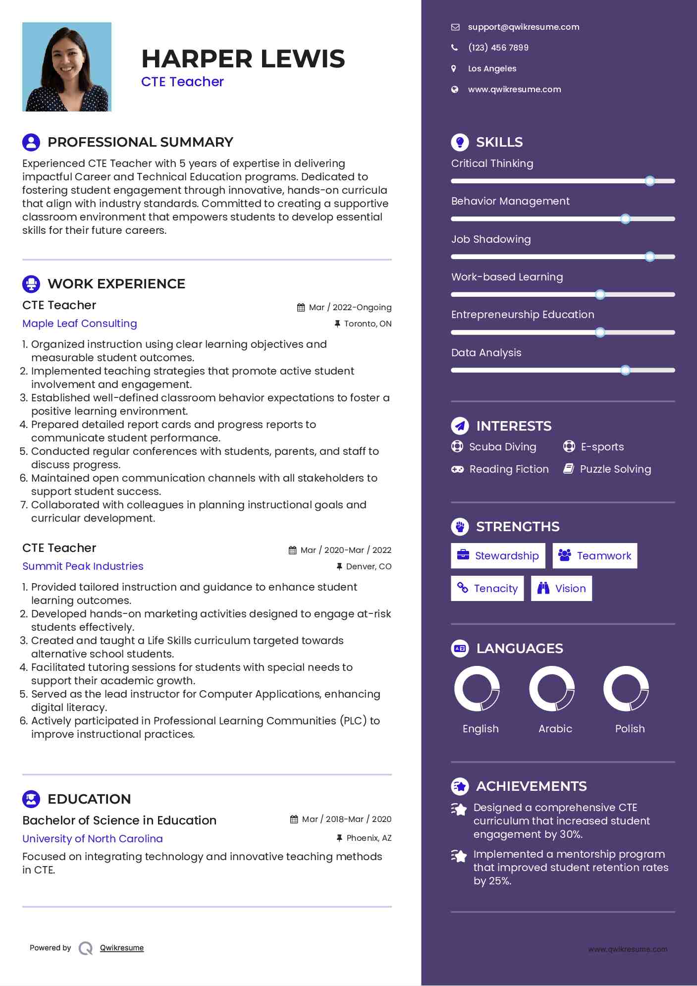 CTE Teacher Resume Template
