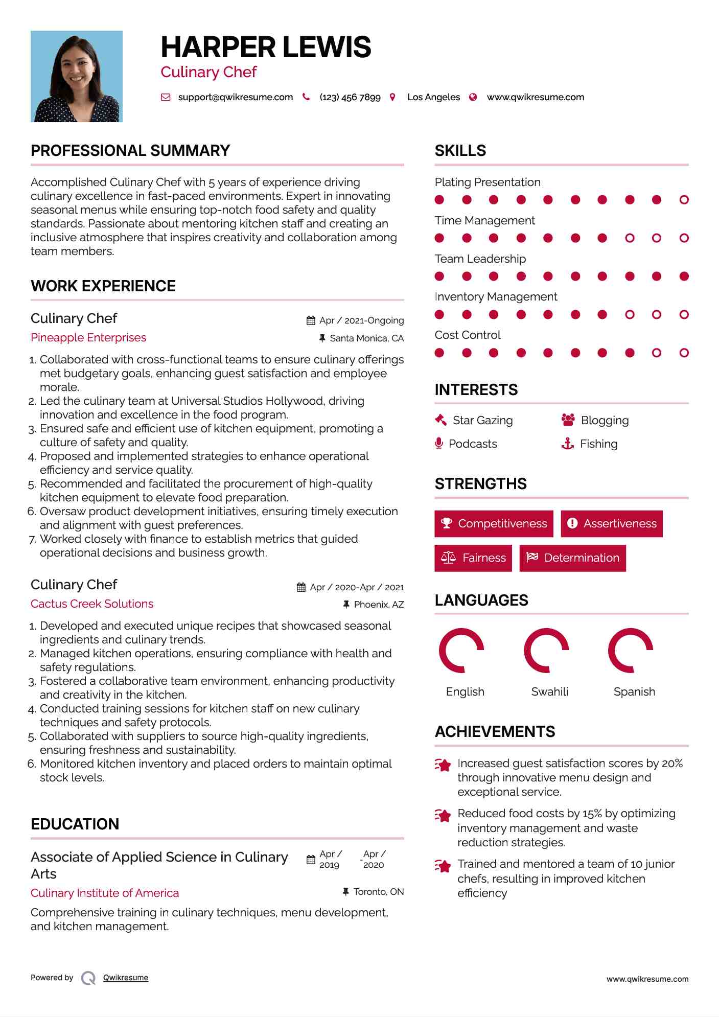 Culinary Chef Resume Model