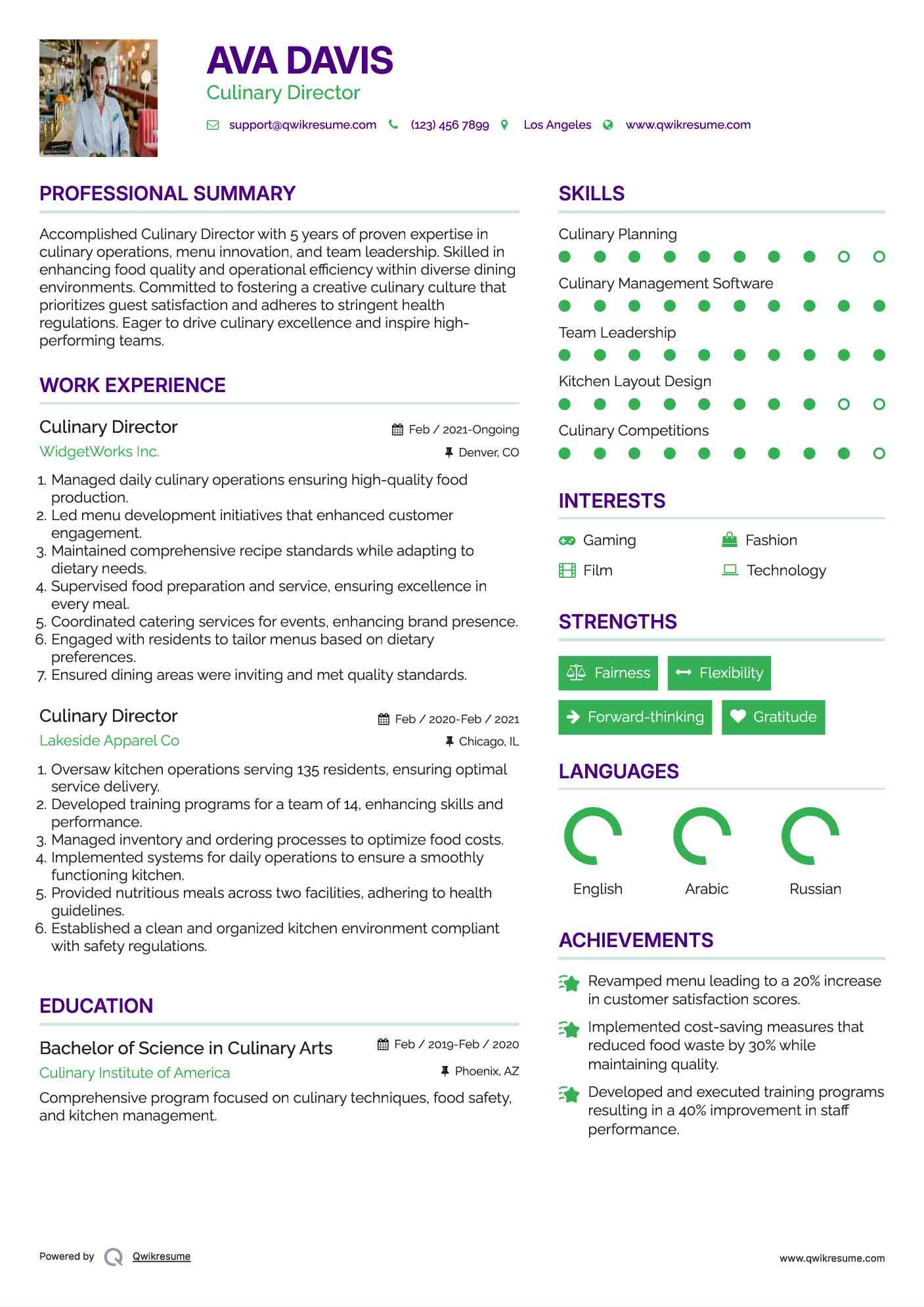 Culinary Director Resume Template