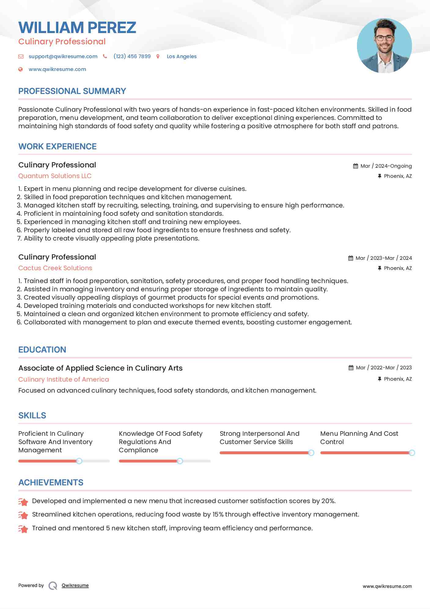 Culinary Professional Resume Model