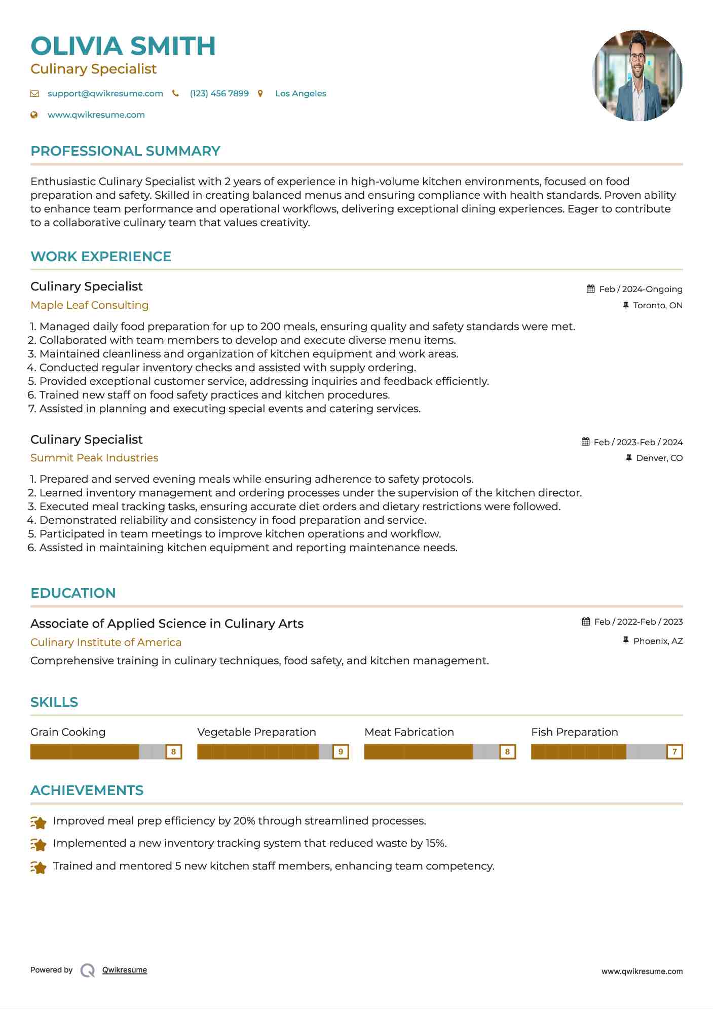 Culinary Specialist Resume Format