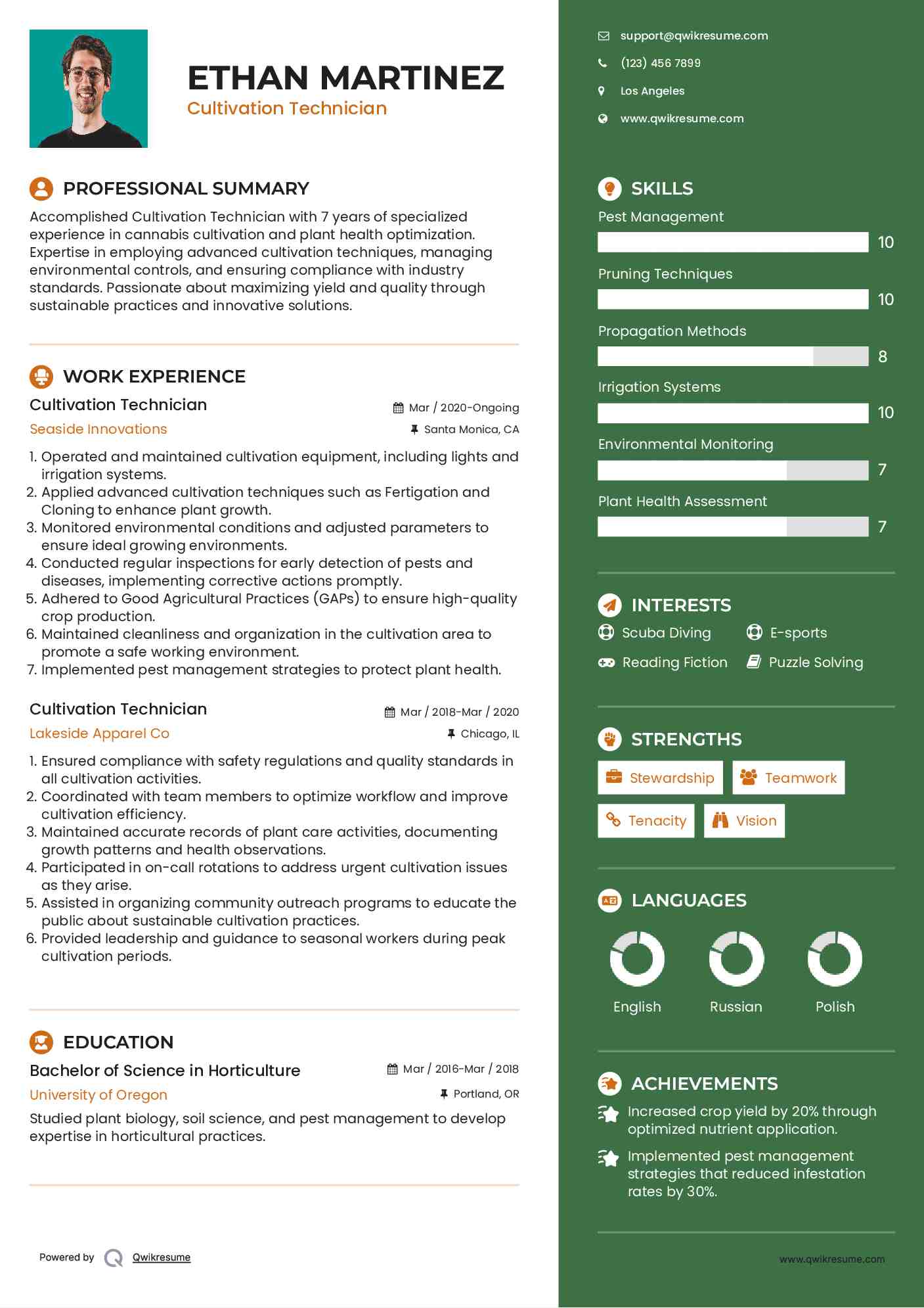 Cultivation Technician Resume Format