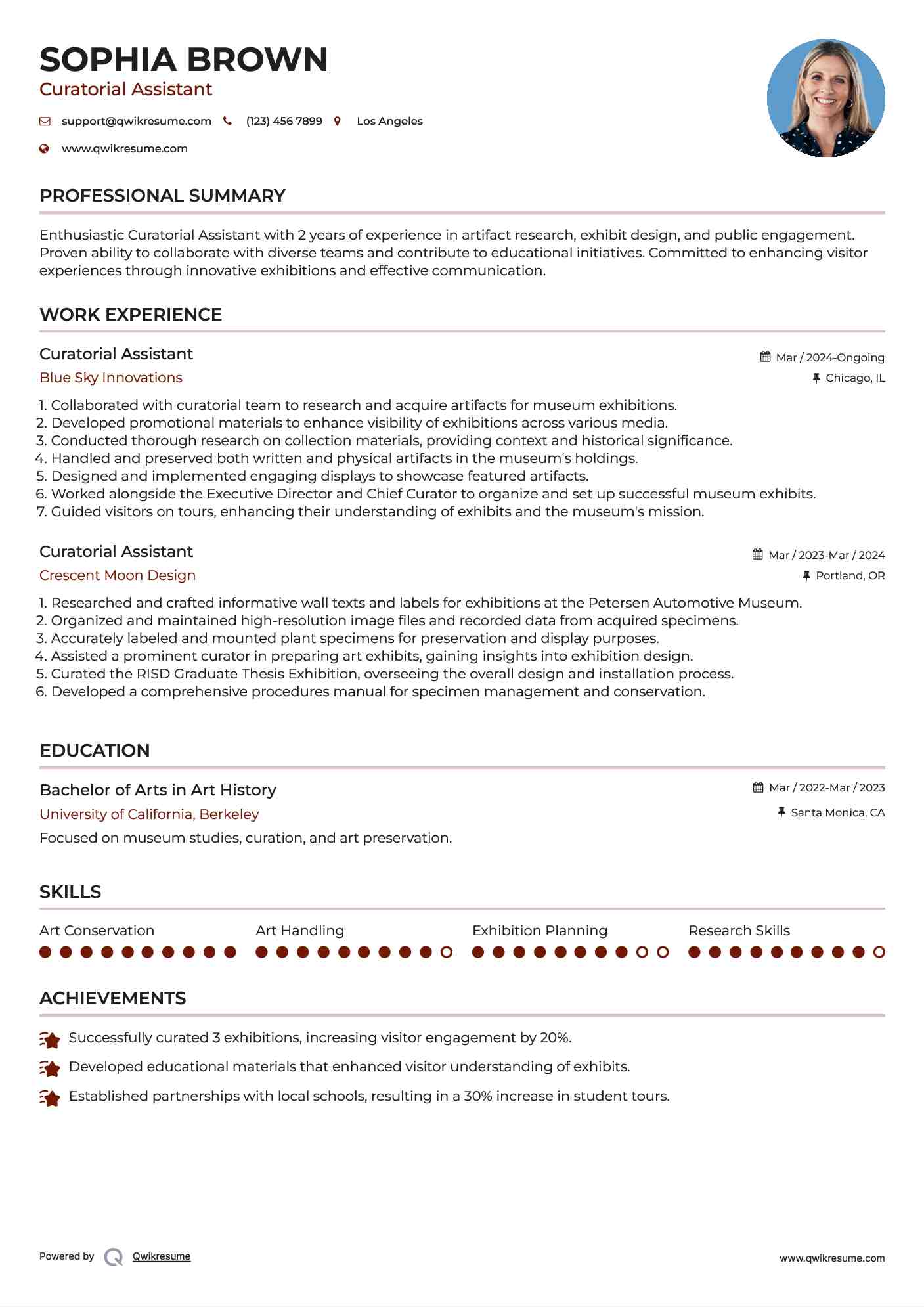 Curatorial Assistant Resume Format