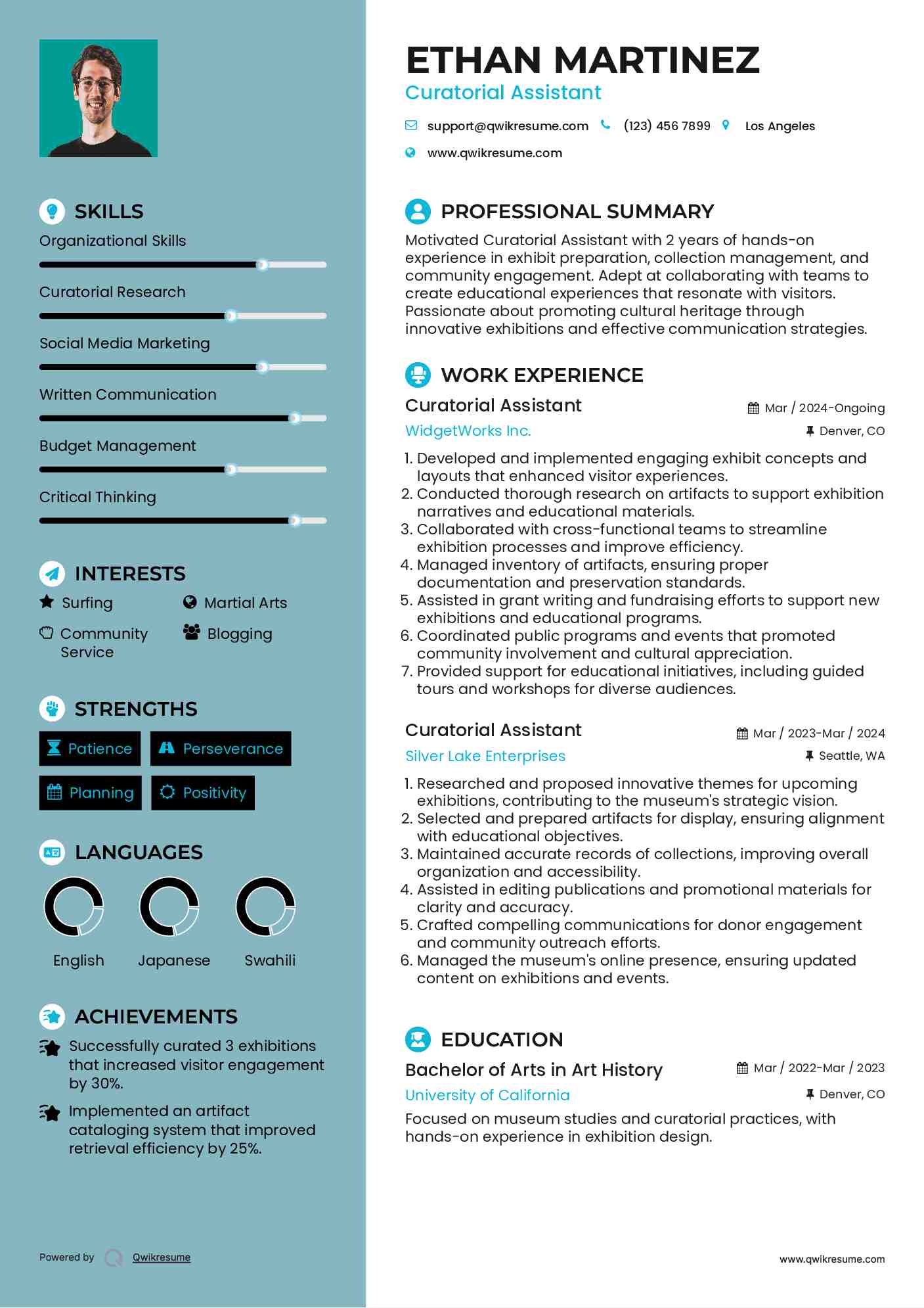 Curatorial Assistant Resume Template