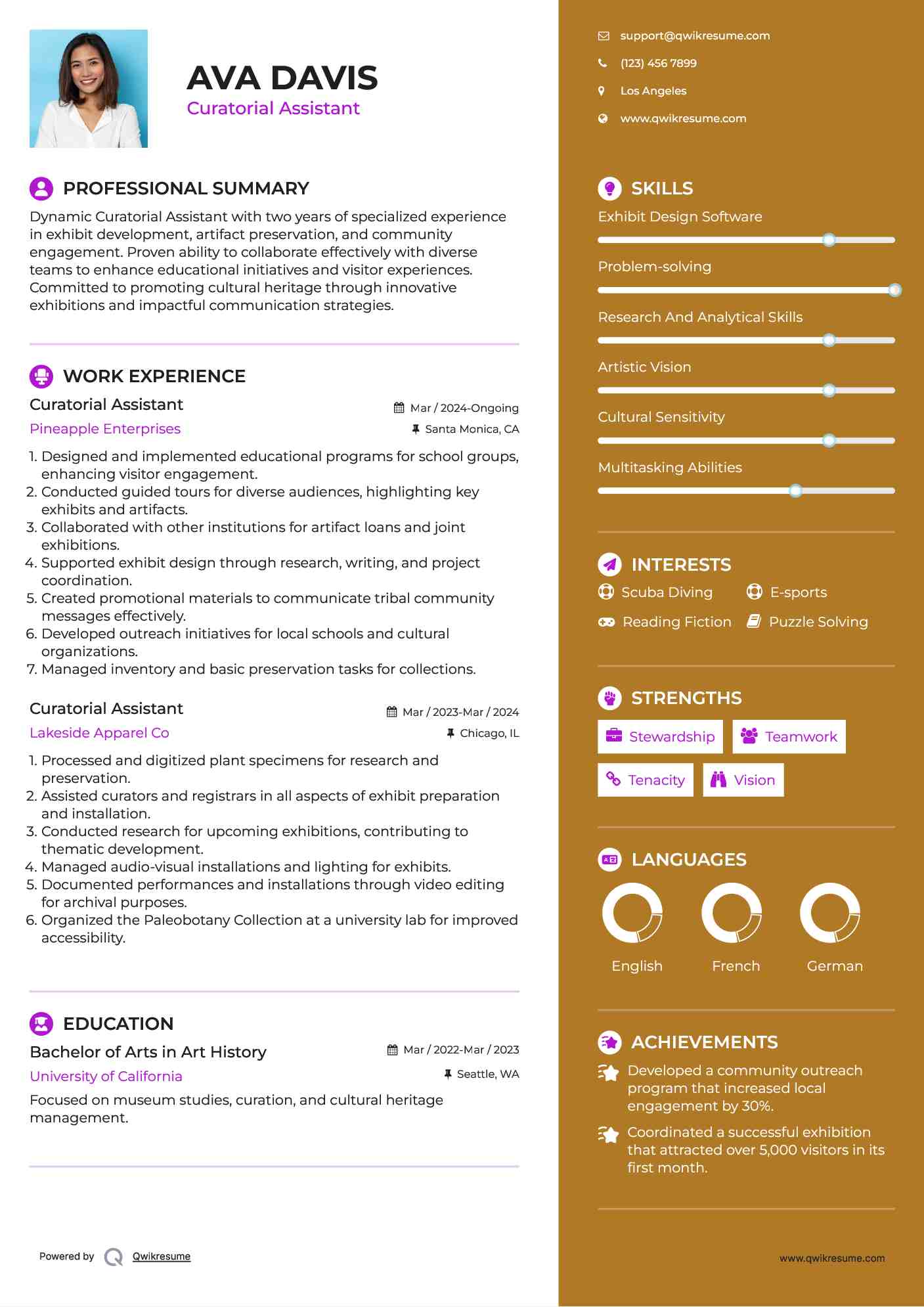 Curatorial Assistant Resume Format