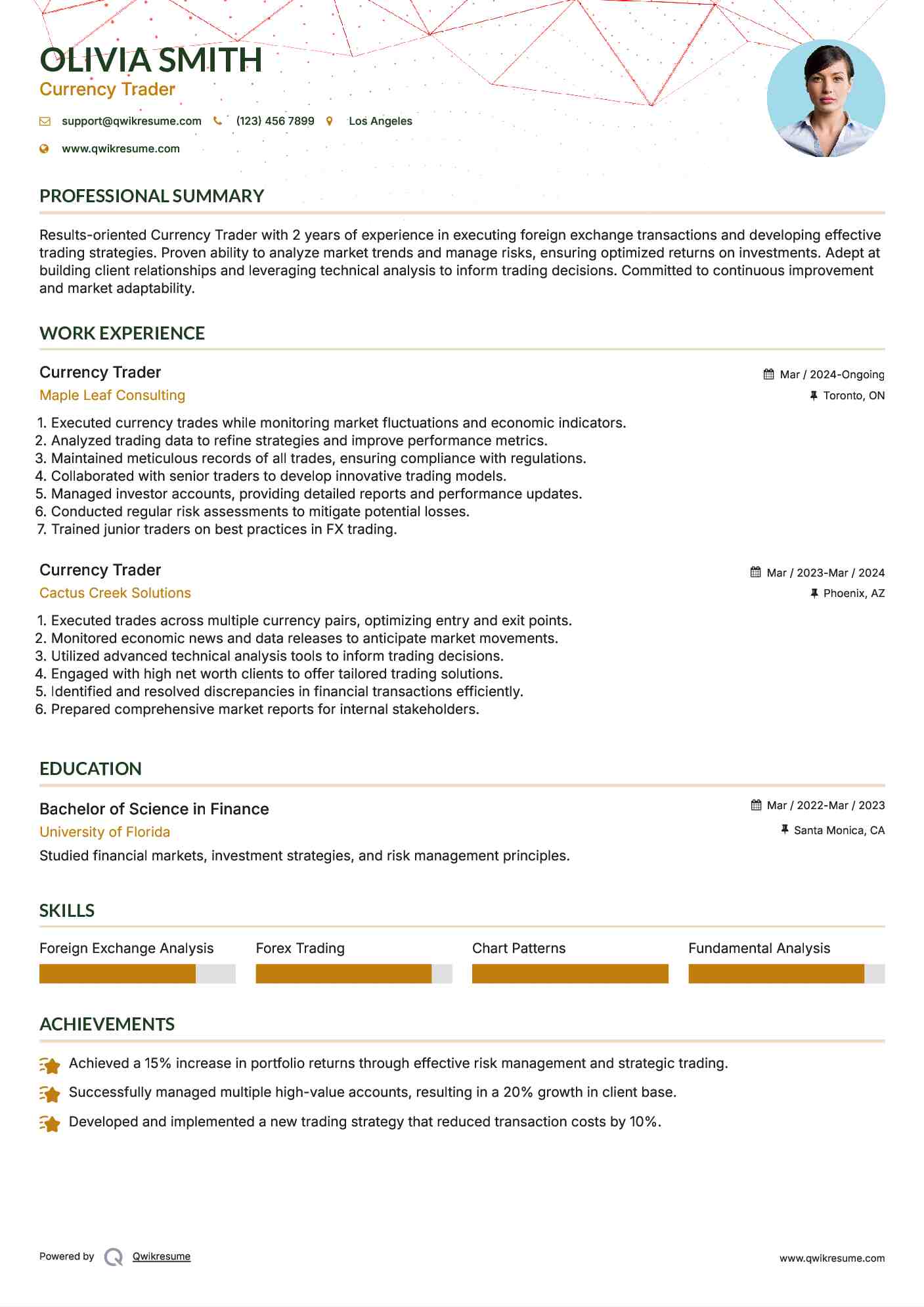 Currency Trader Resume Model