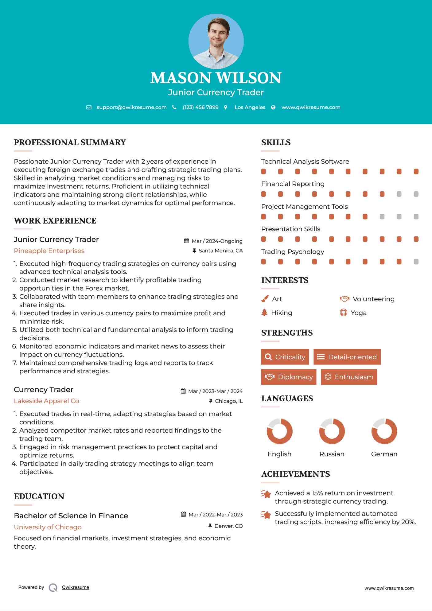 Junior Currency Trader Resume Template