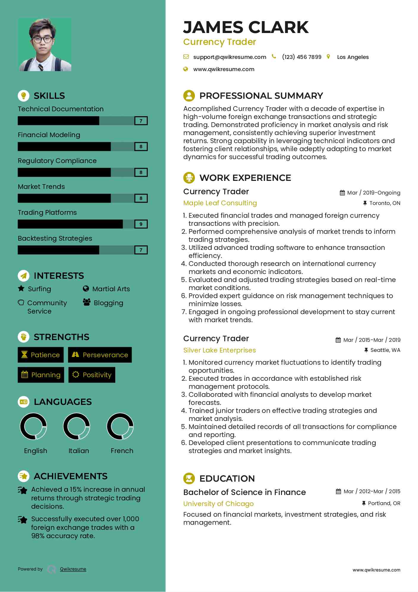 Currency Trader Resume Example