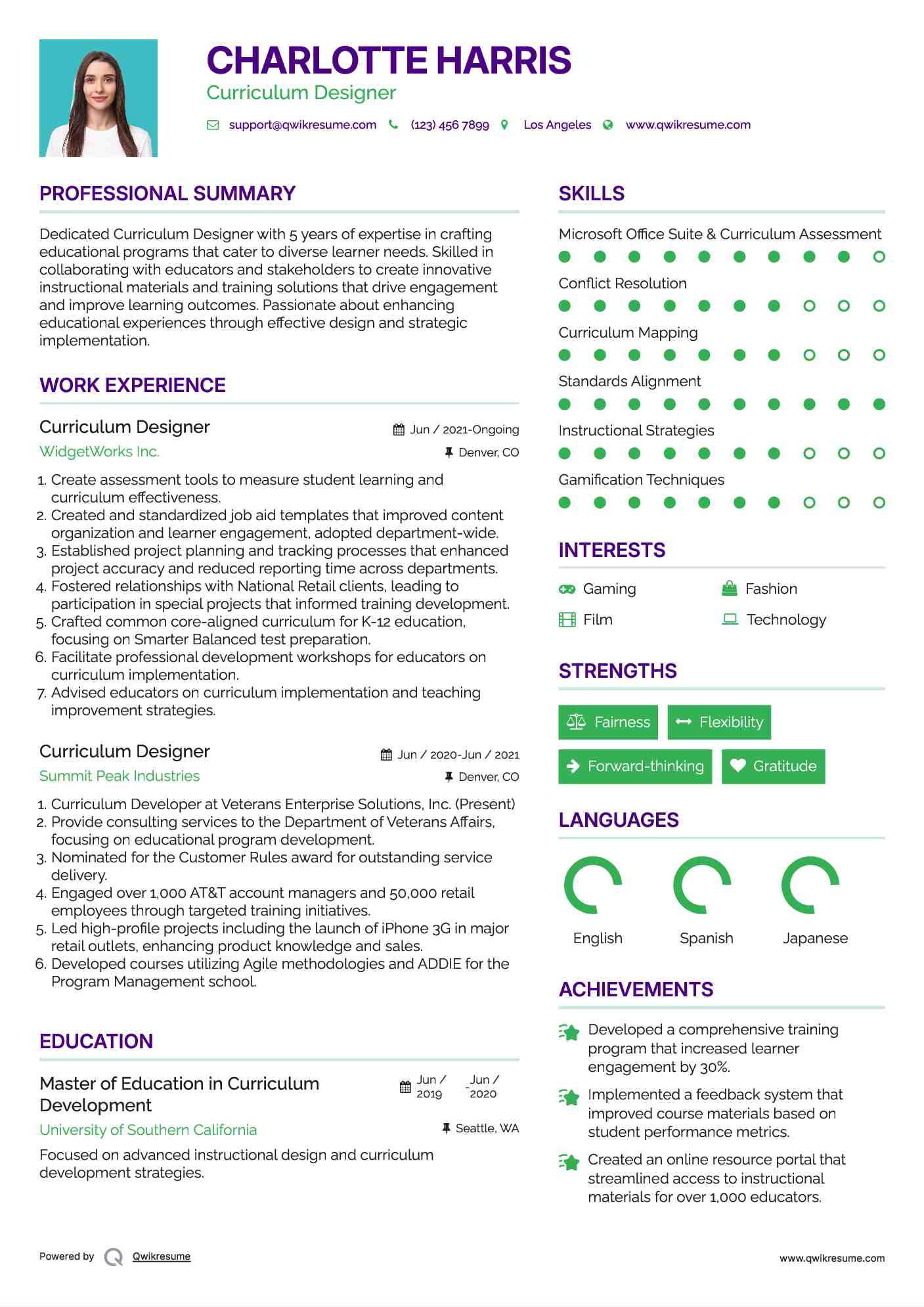 Curriculum Designer Resume Format