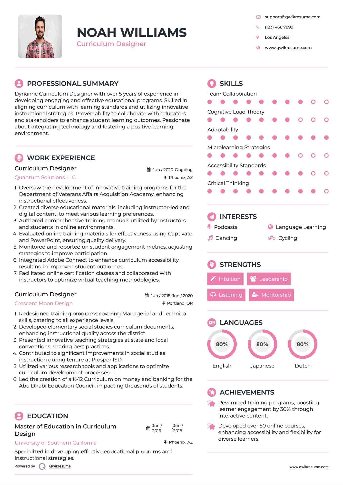 Curriculum Designer Resume Example