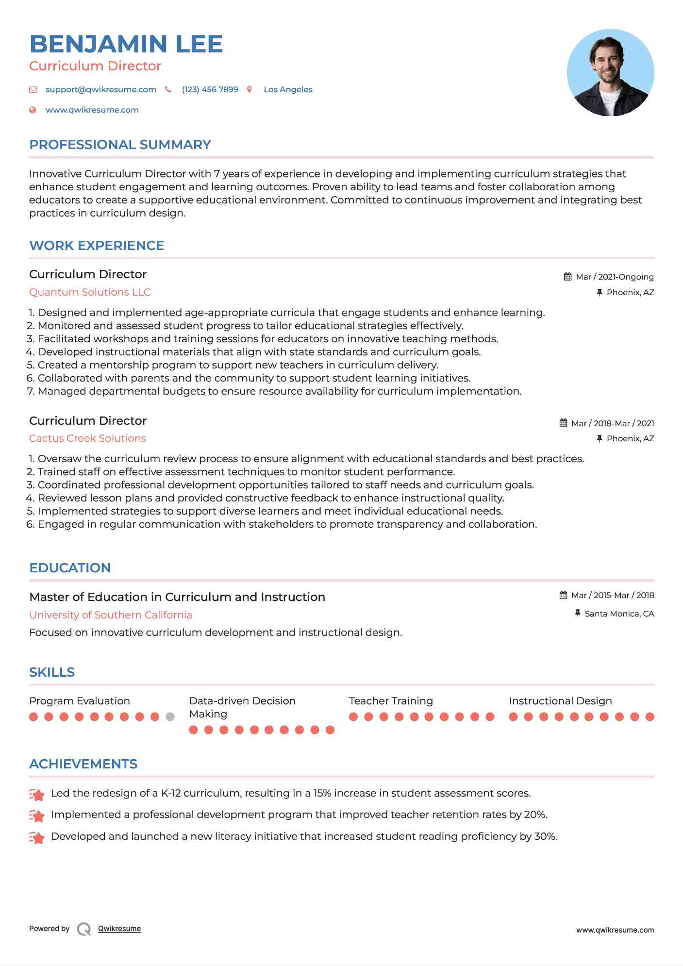 Curriculum Director Resume Sample