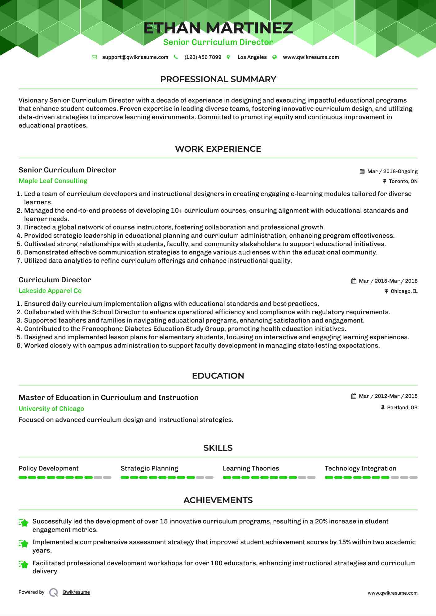 Senior Curriculum Director Resume Model