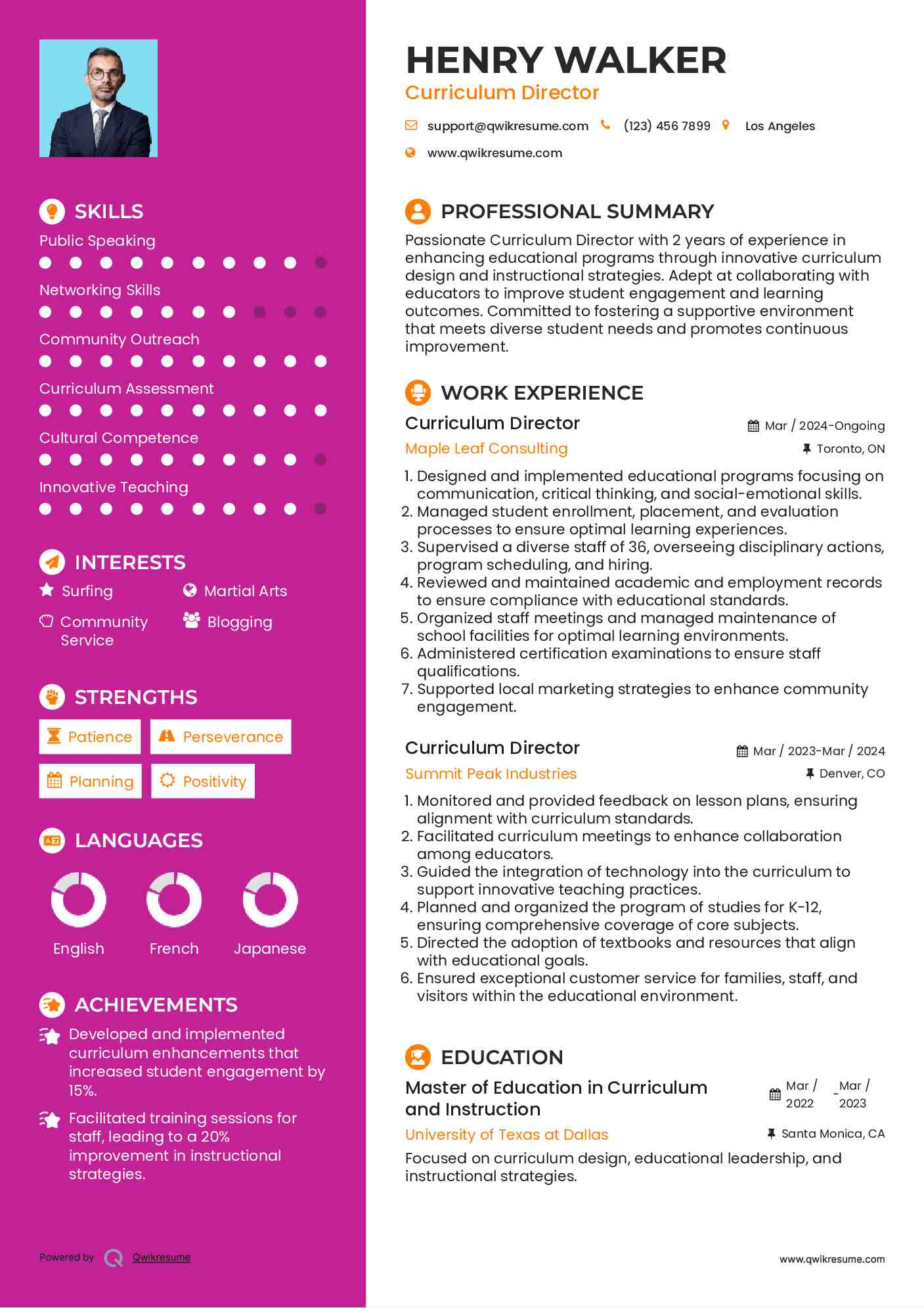 Curriculum Director Resume Example