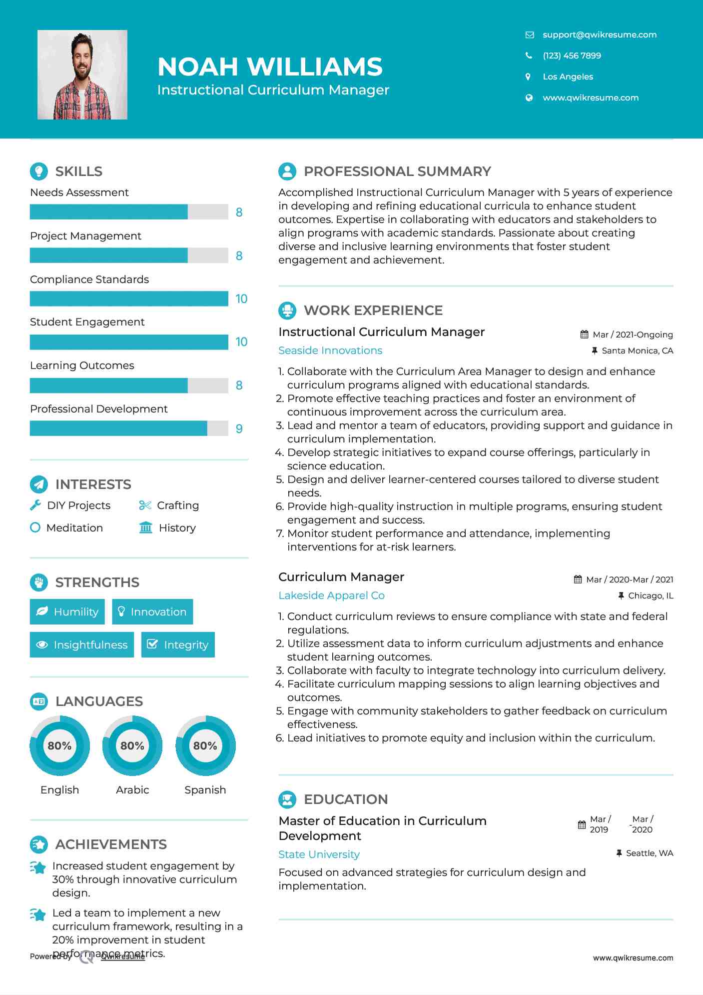 Instructional Curriculum Manager Resume Template