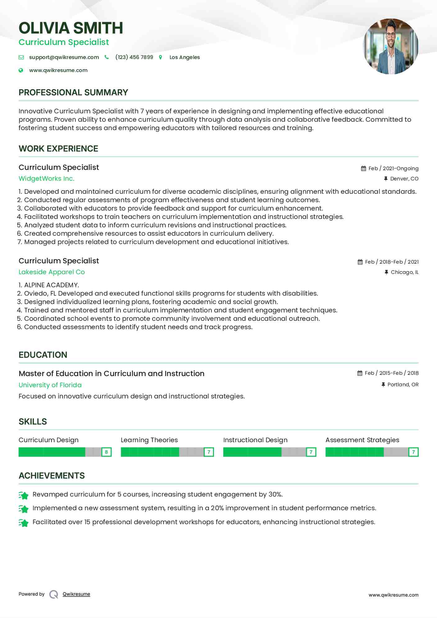 Curriculum Specialist Resume Model
