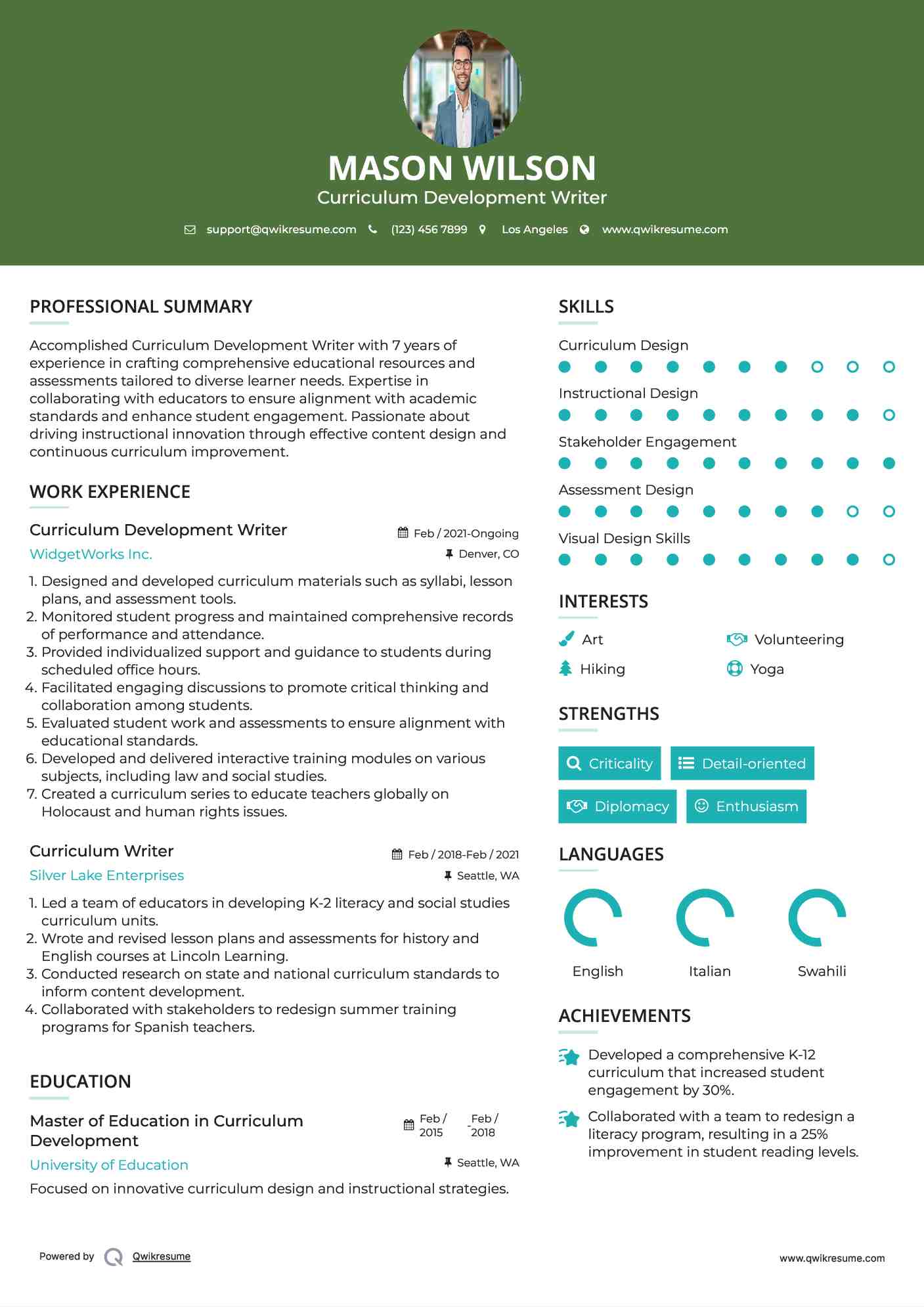 Curriculum Writer Resume Samples Qwikresume