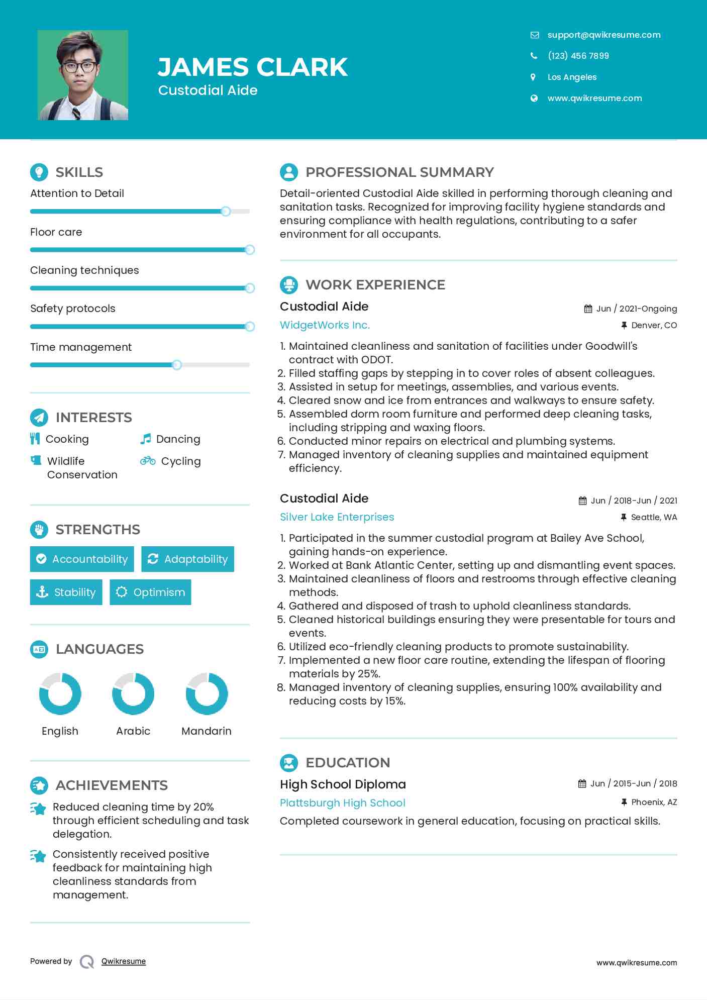 Custodial Aide Resume Template