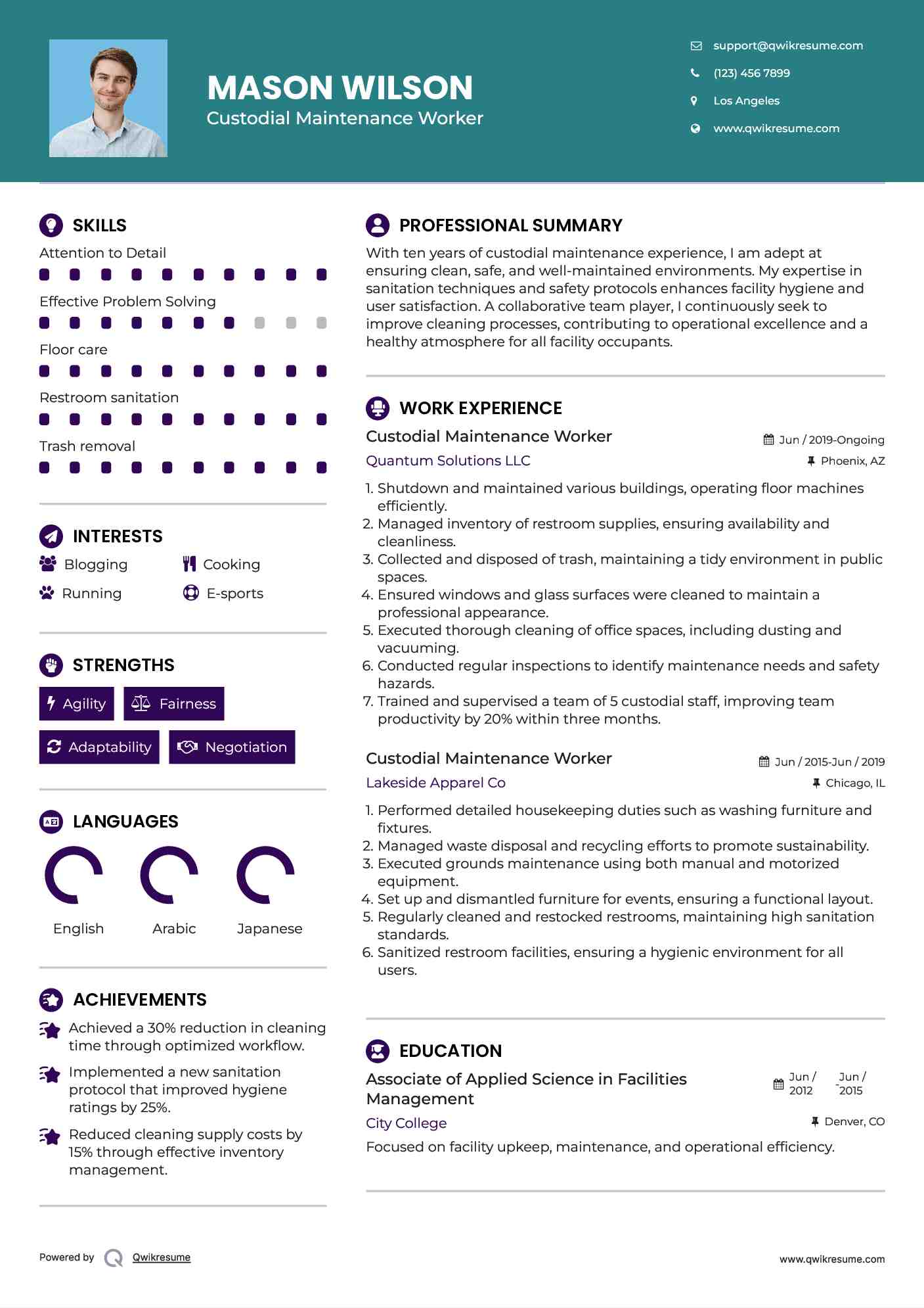 Custodial Maintenance Worker Resume Sample
