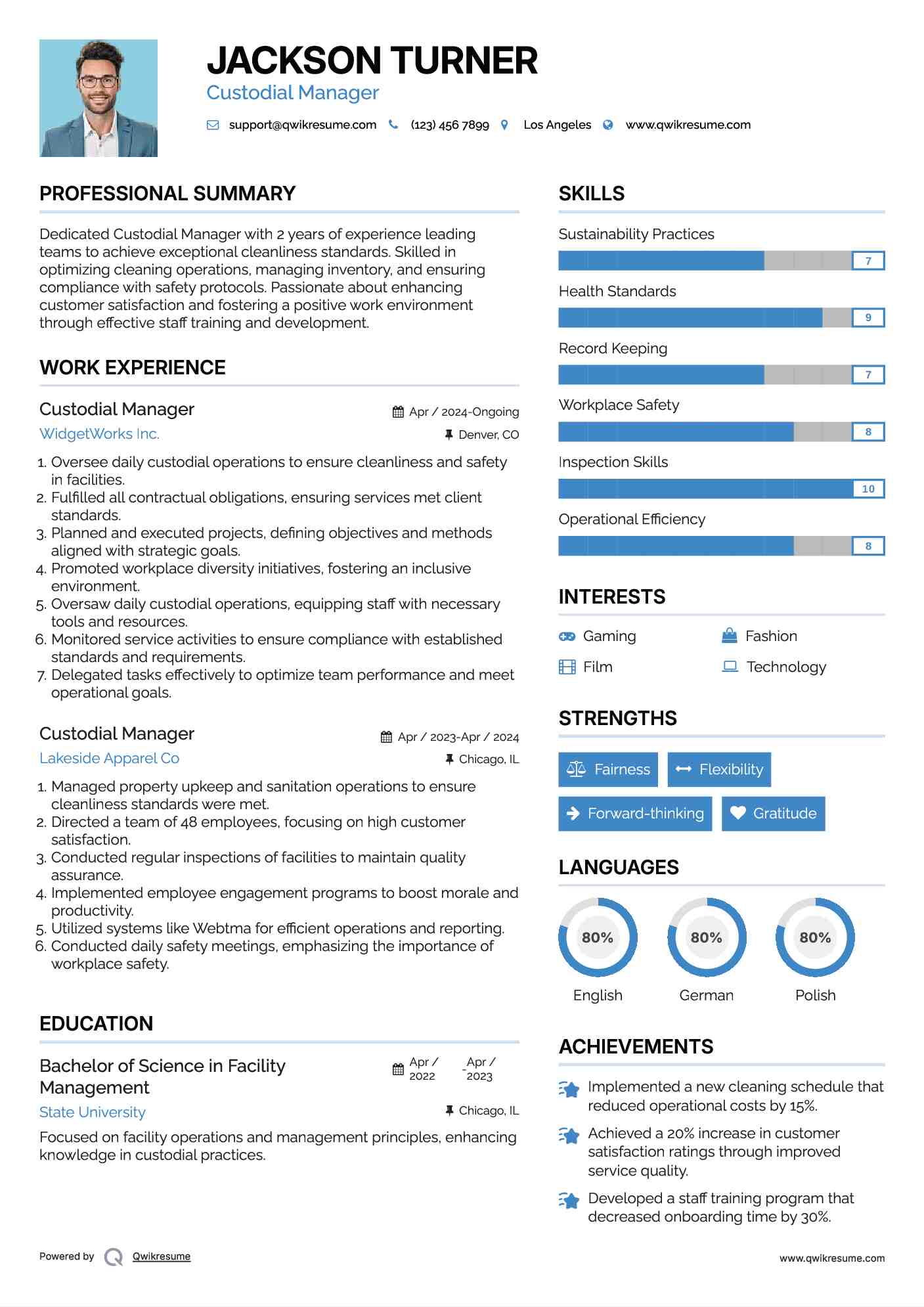 Custodial Manager Resume Model