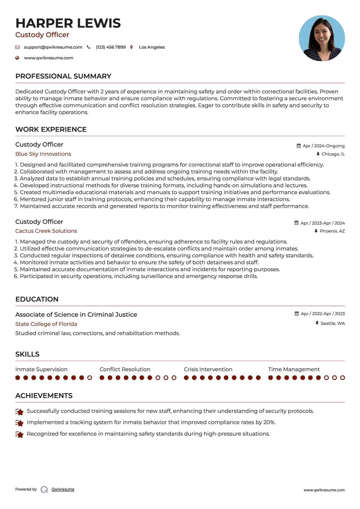 Custody Officer Resume Template