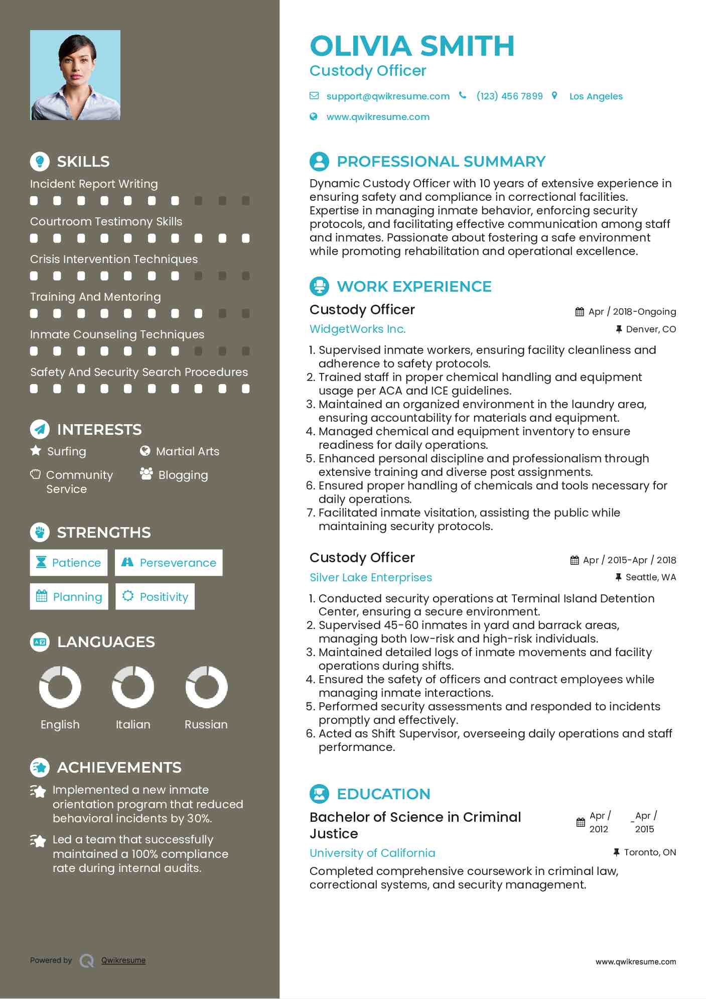 Custody Officer Resume Format