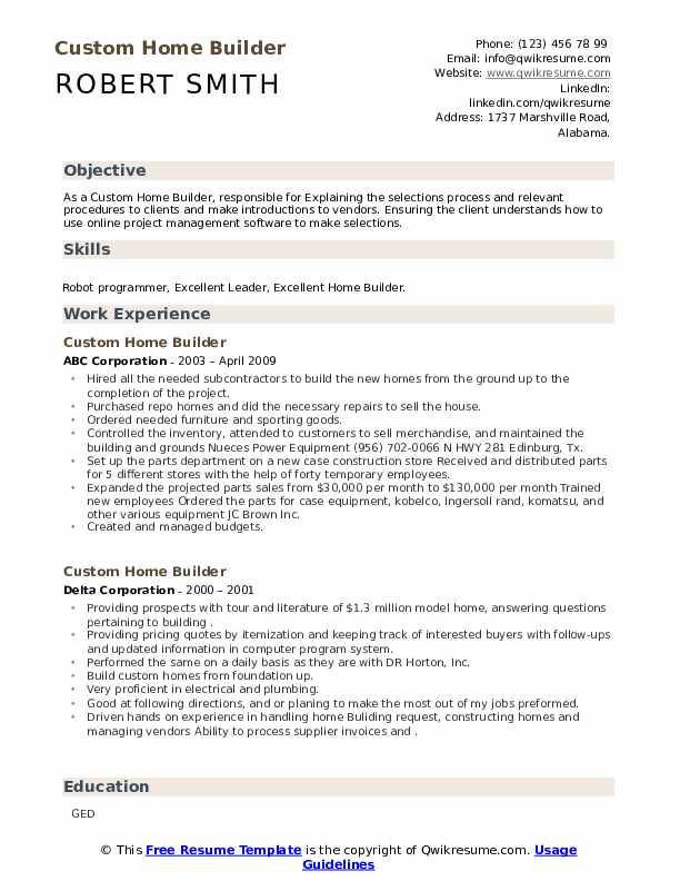 Custom Home Builder Resume Samples - Custom Home Builder 1626760338 Pdf 