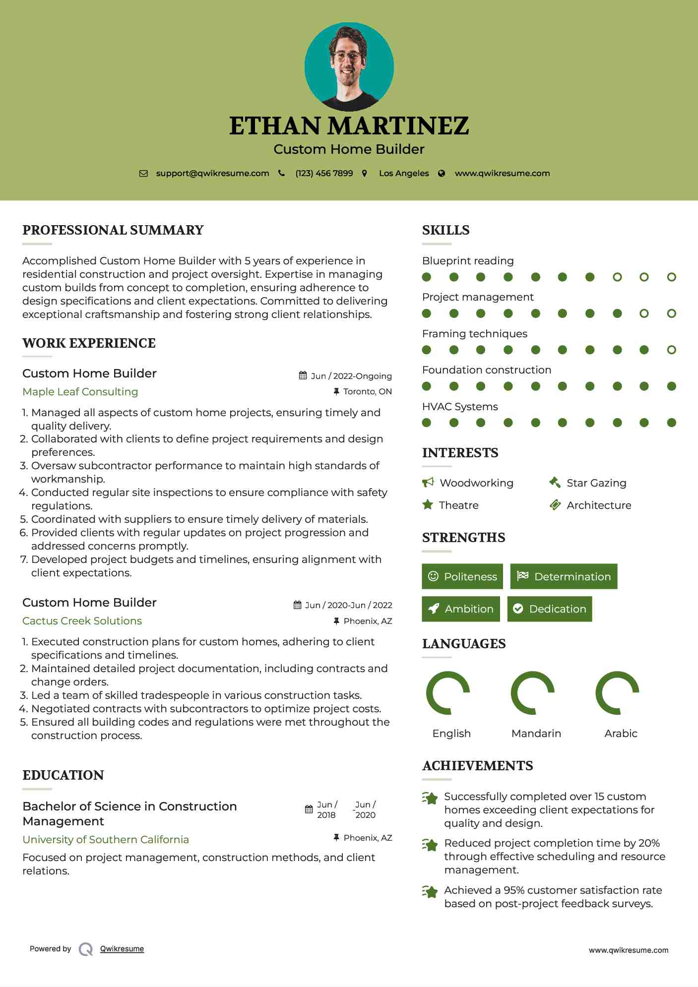 Custom Home Builder Resume Template