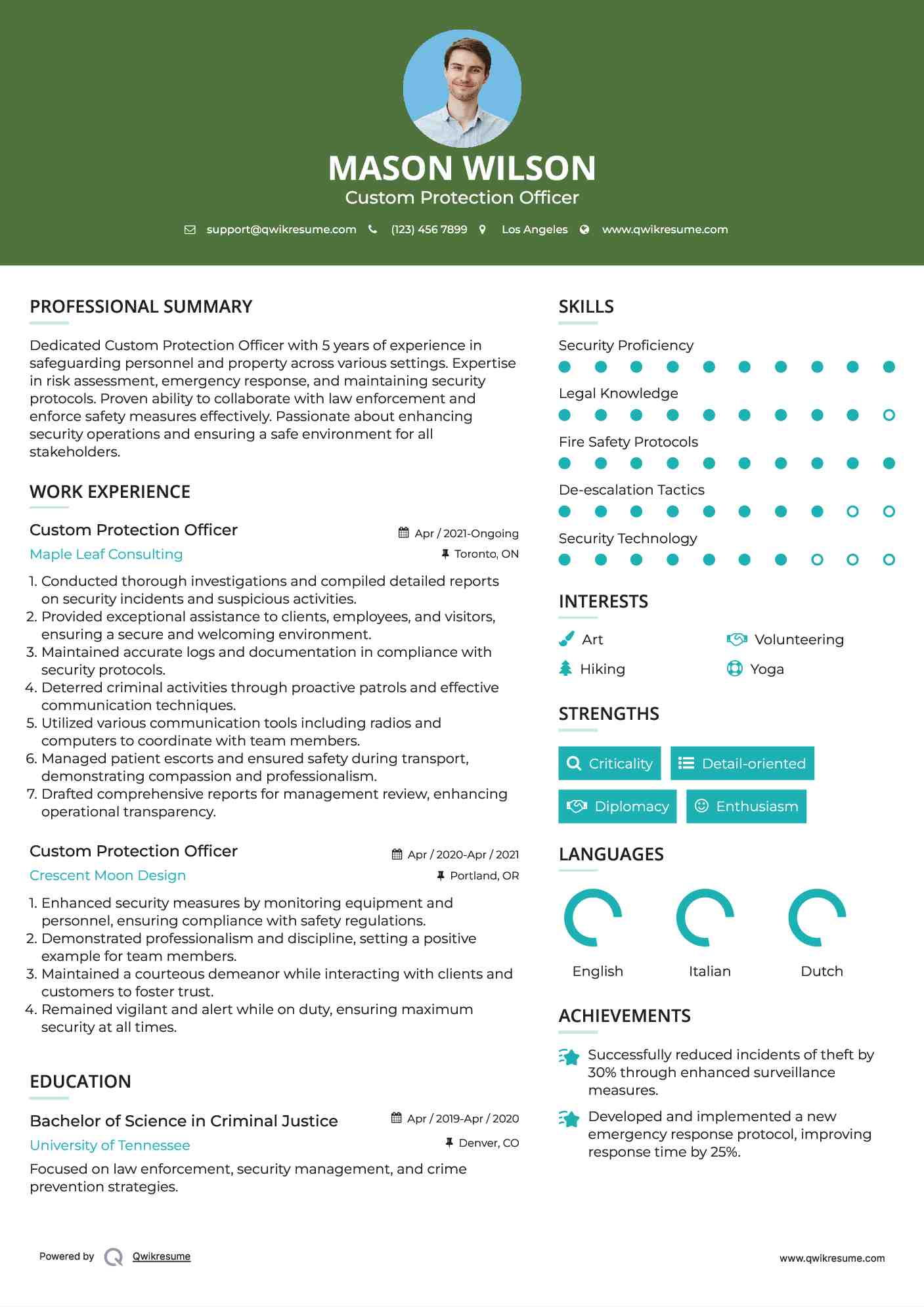 Custom Protection Officer Resume Template