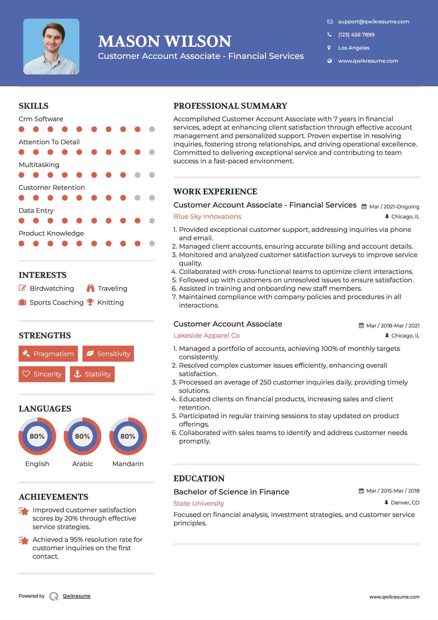 Customer Account Associate - Financial Services Resume Template
