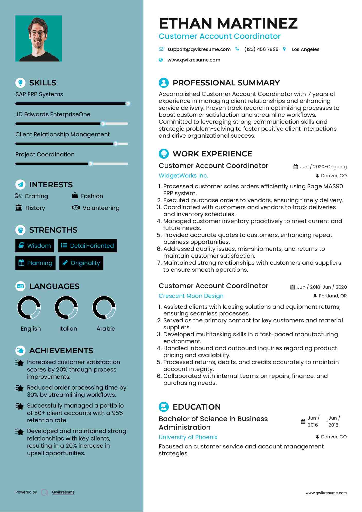 Customer Account Coordinator Resume Sample