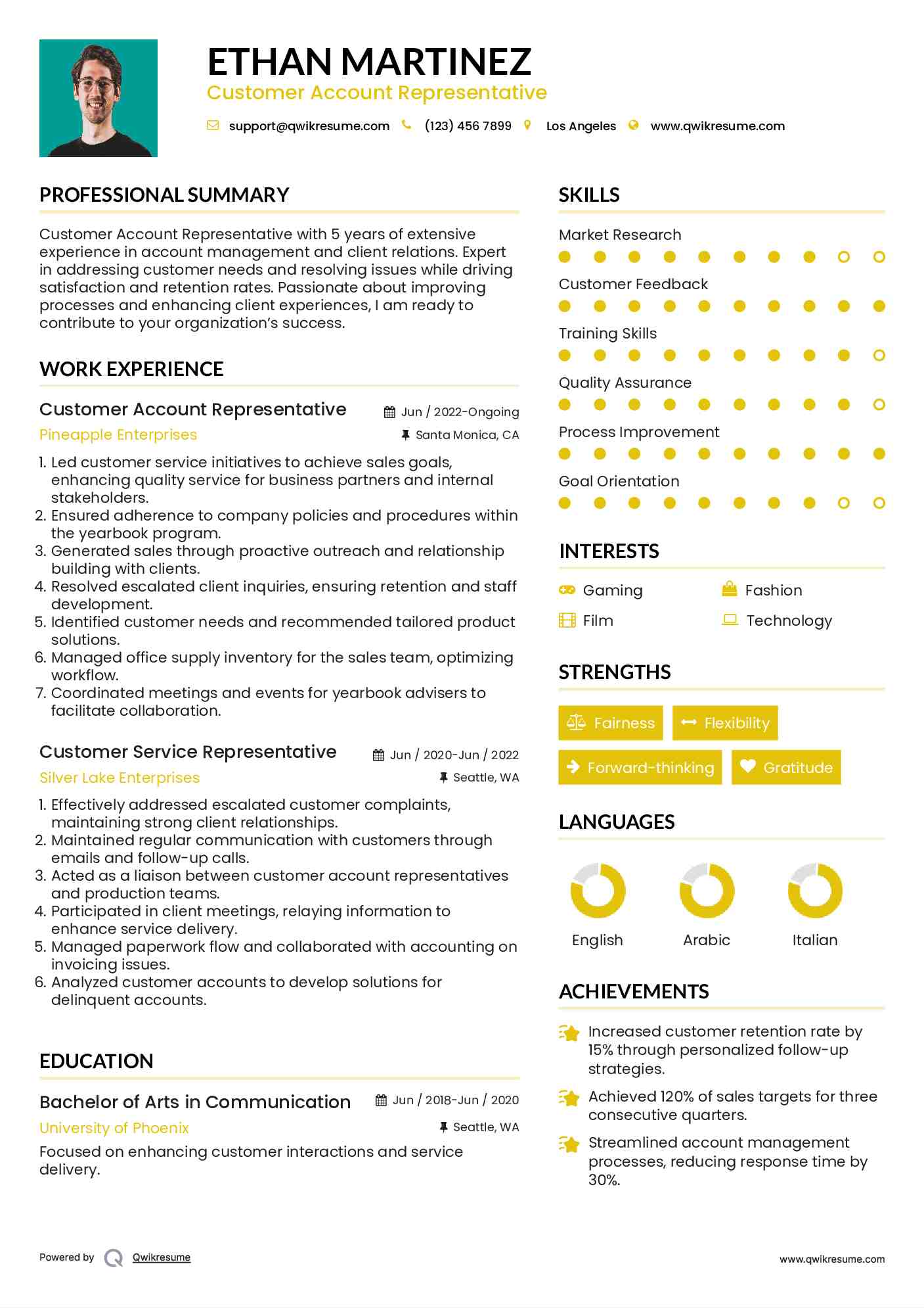Customer Account Representative Resume Template