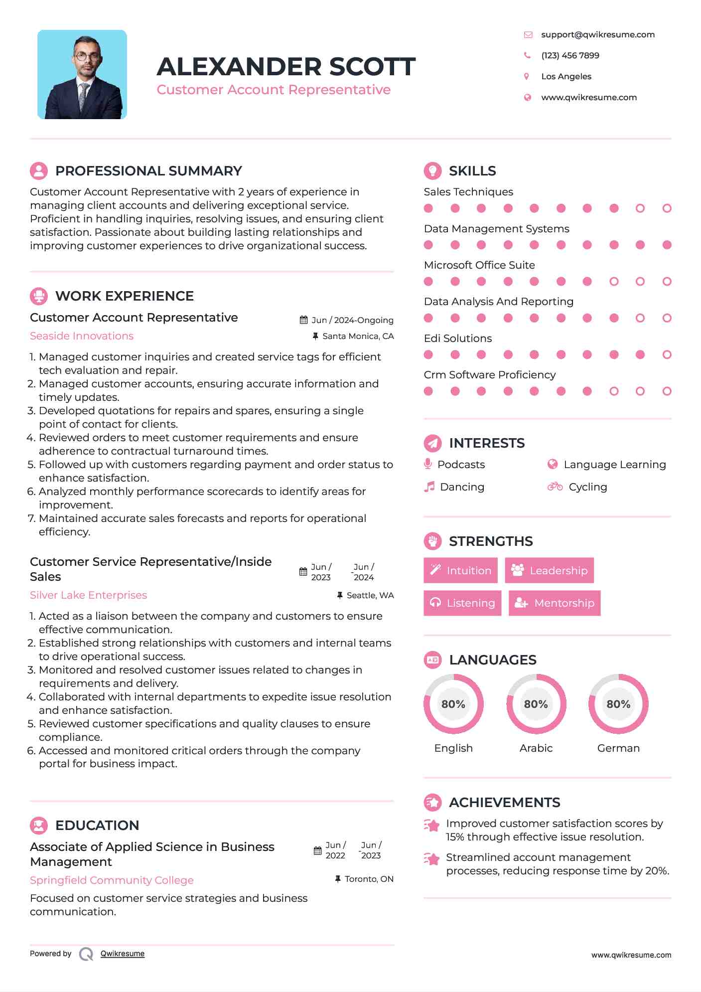 Customer Account Representative Resume Format