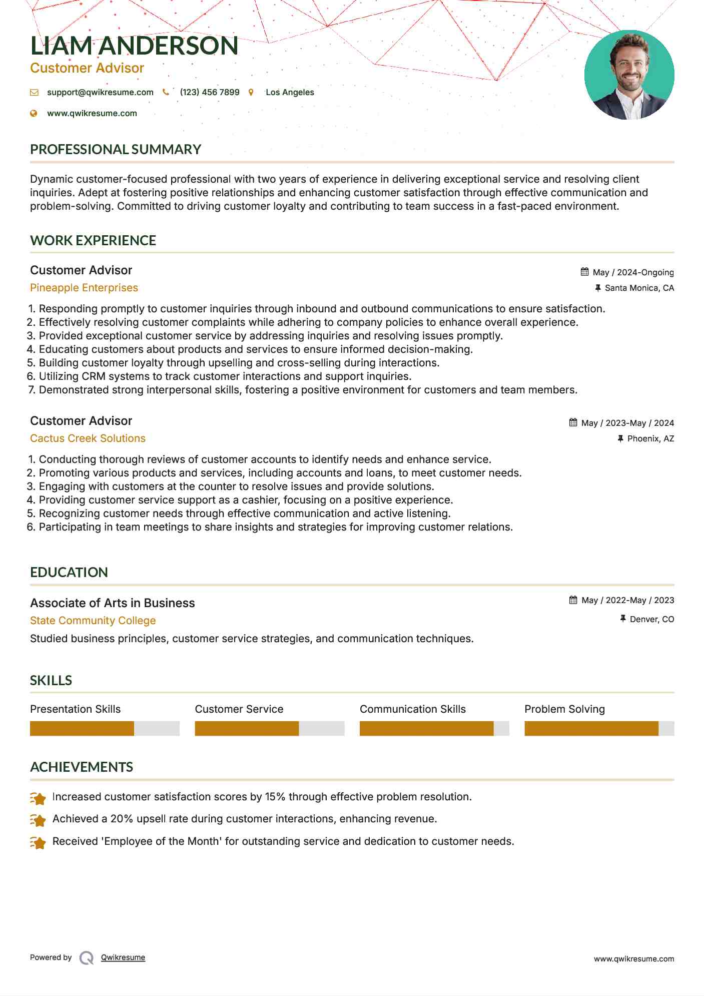 Customer Advisor Resume Template