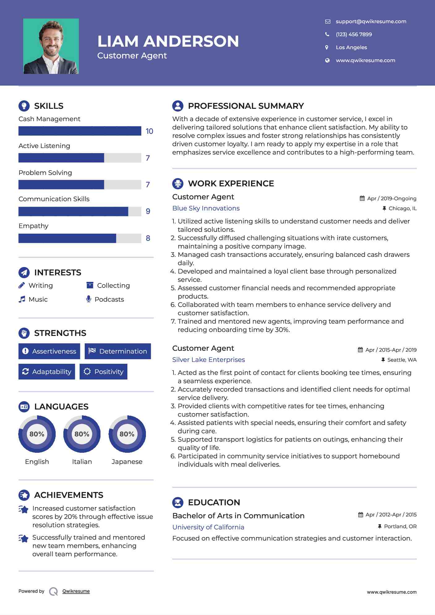 Customer Agent Resume Sample